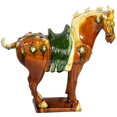 Caramel Brown Pottery Horse, Chinese San Cai Glaze