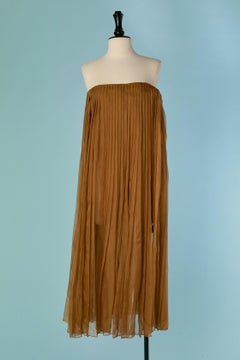 Caramel brown silk chiffon pleated bustier dress ALEXANDRE VAUTHIER
