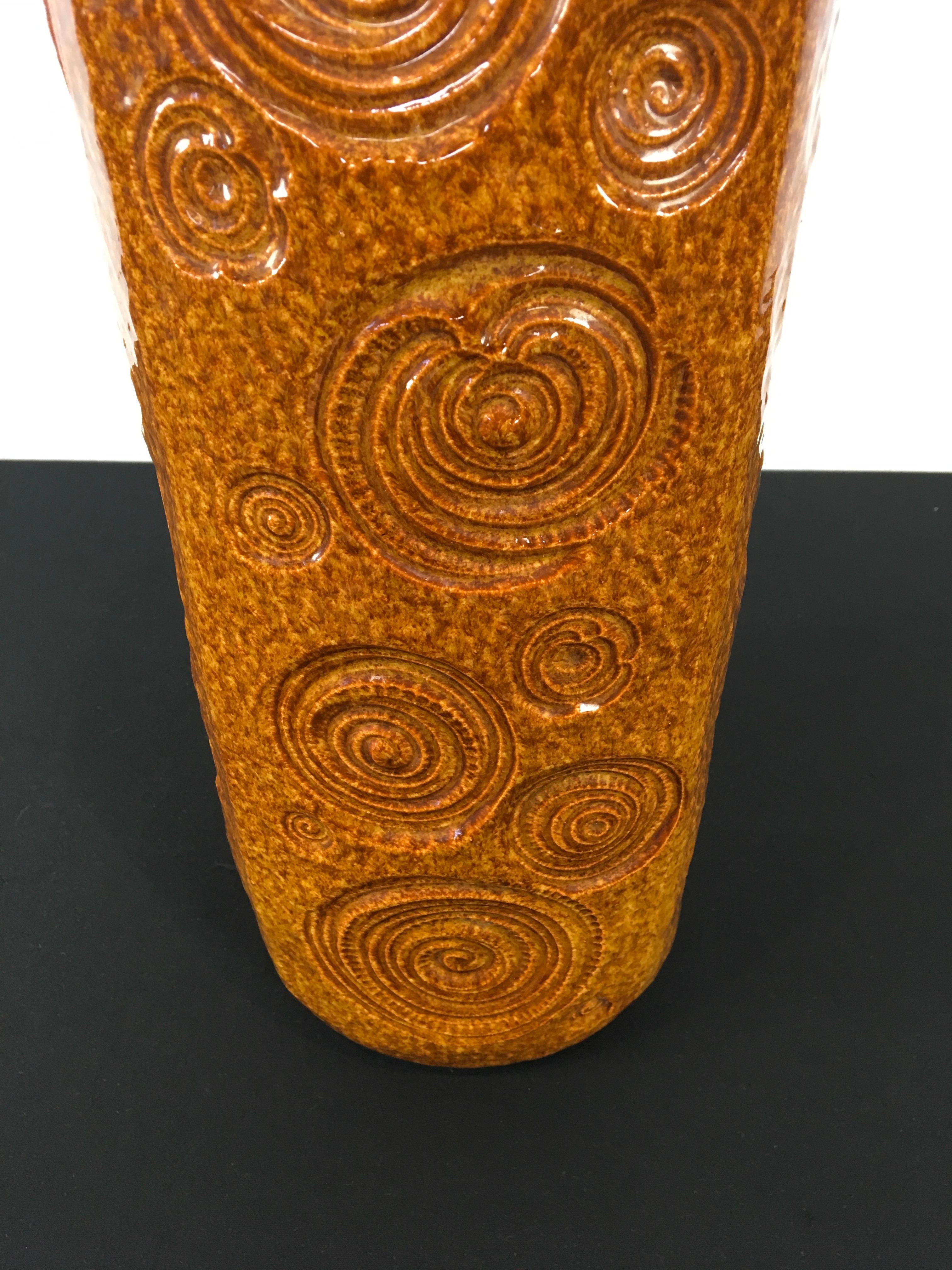 Pottery Caramel Brown Vase by Scheurich, Western Germany, 1970s For Sale