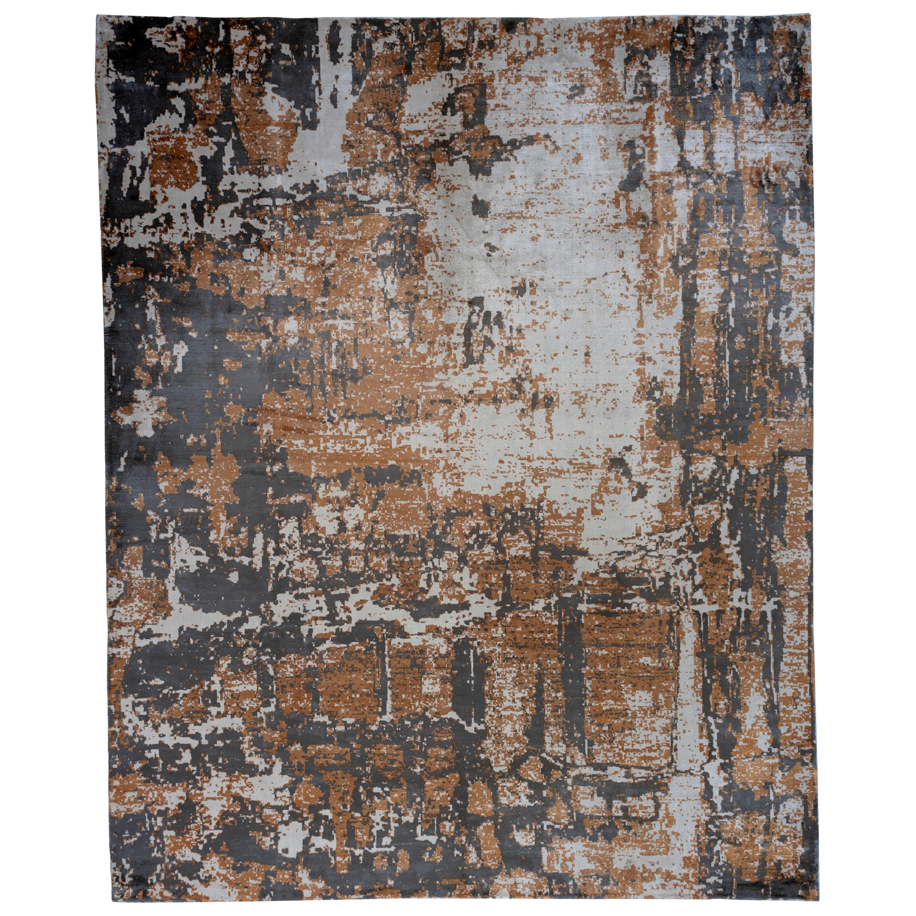 Caramel, Charcoal and Ivory Abstract Area Rug For Sale