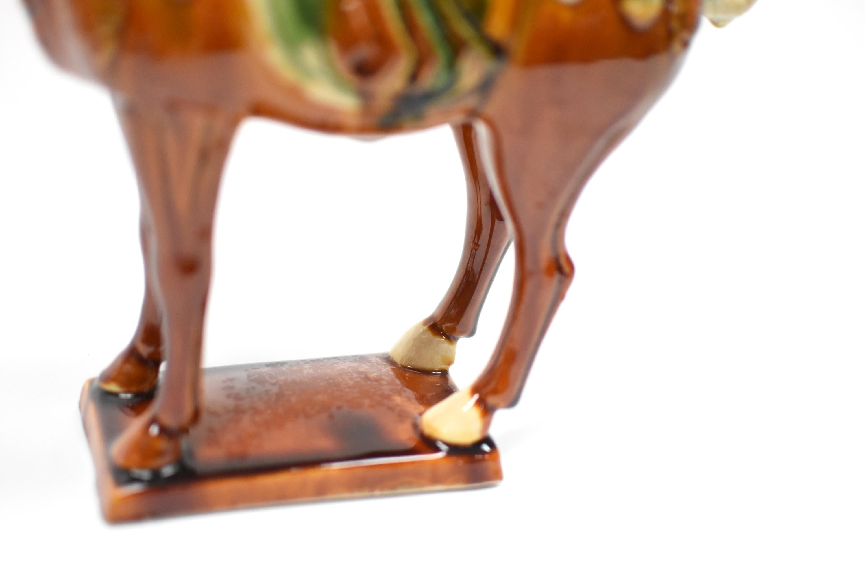 Caramel Chinese Pottery Horse with Green Saddle 1