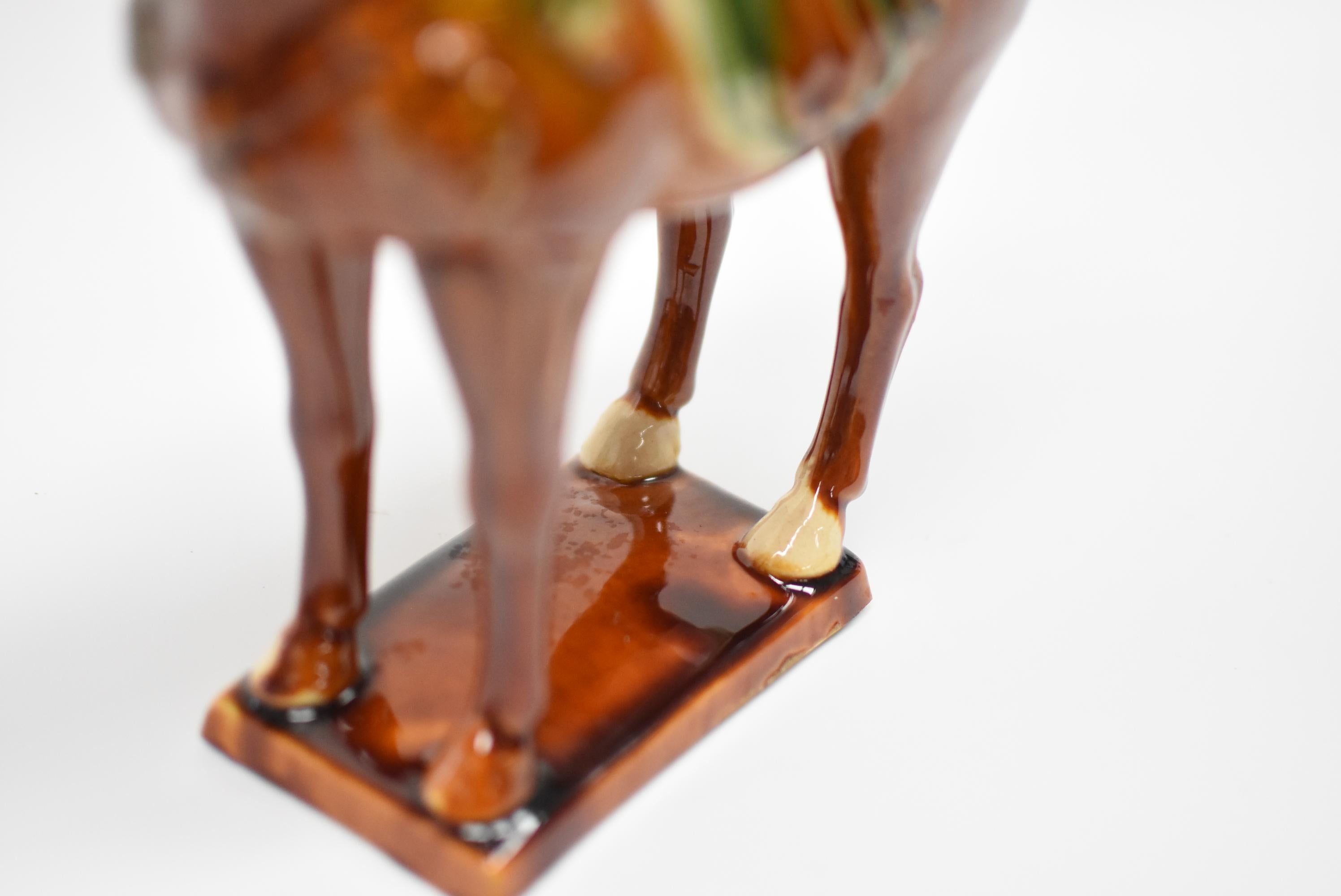 Caramel Chinese Pottery Horse with Green Saddle 7