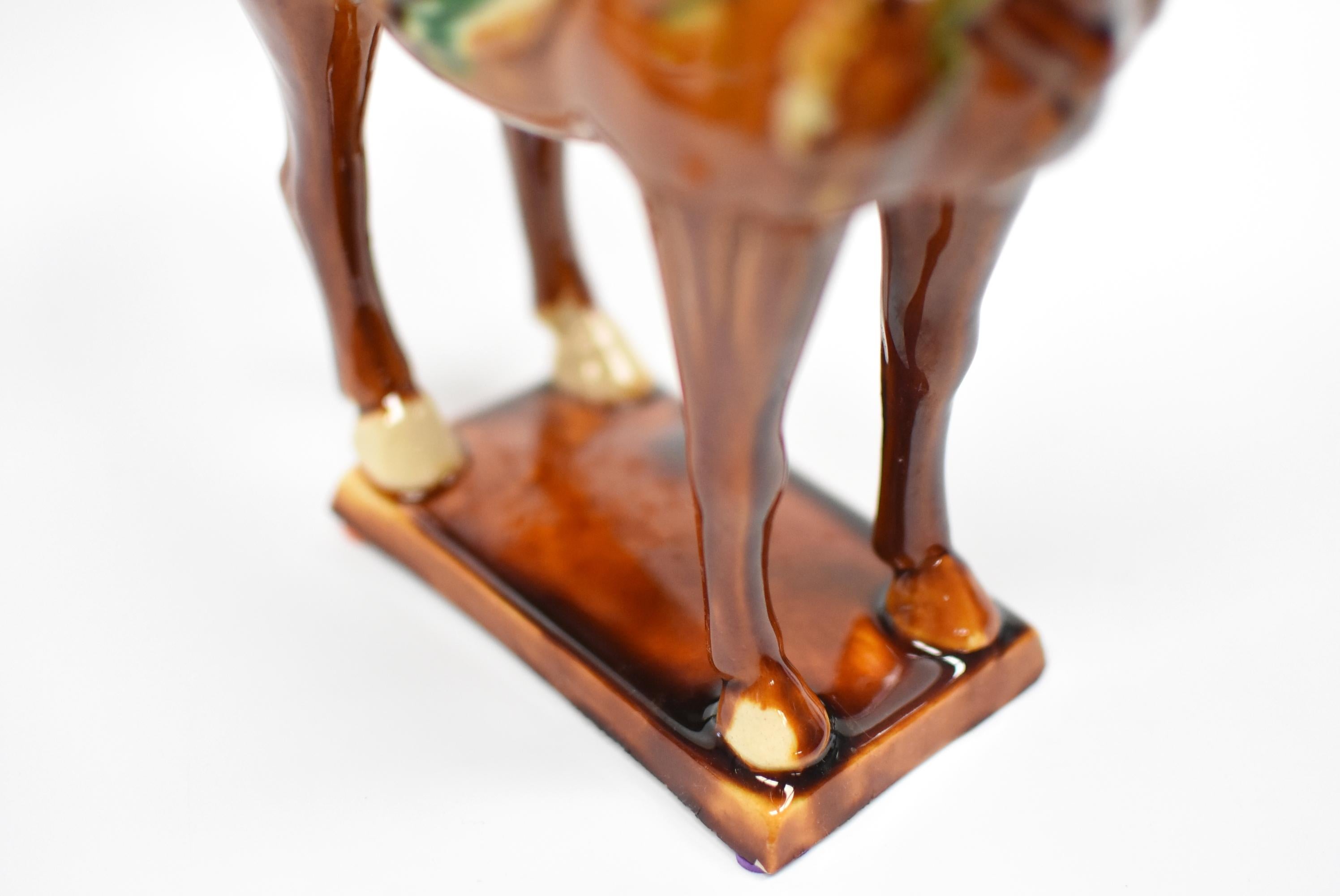 Caramel Chinese Pottery Horse with Green Saddle 9