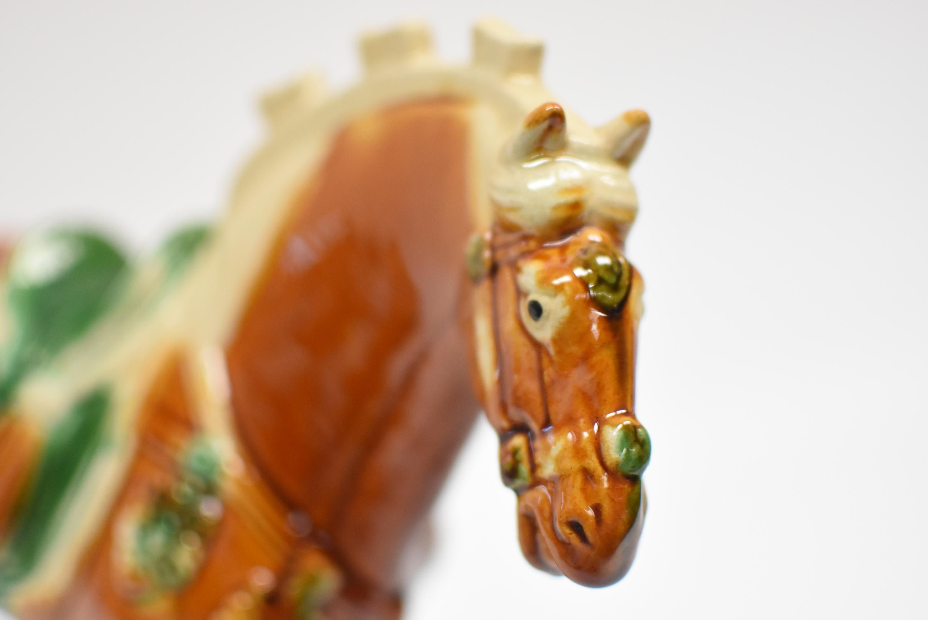 Caramel Chinese Pottery Horse with Green Saddle 10