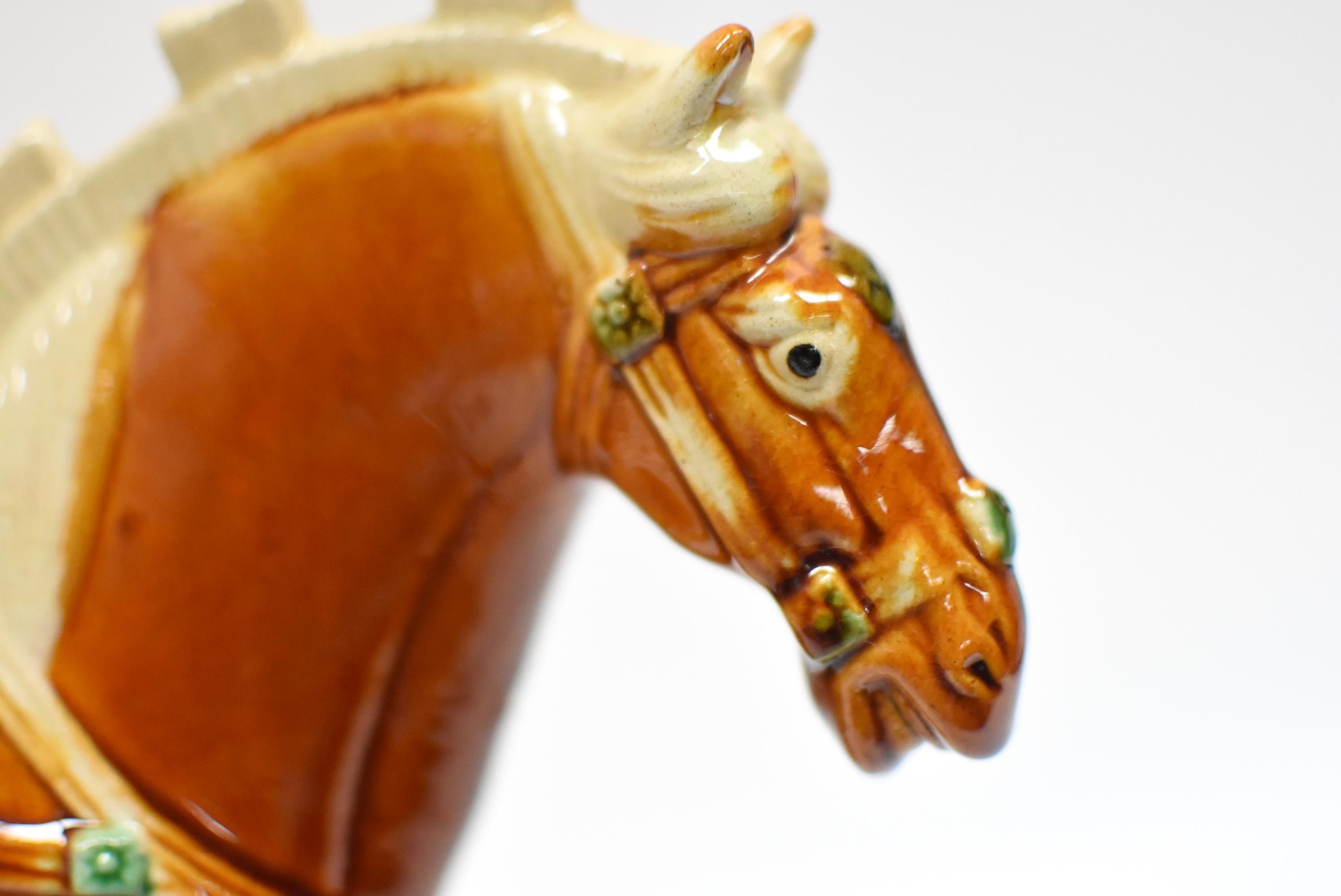 Tang Caramel Chinese Pottery Horse with Green Saddle