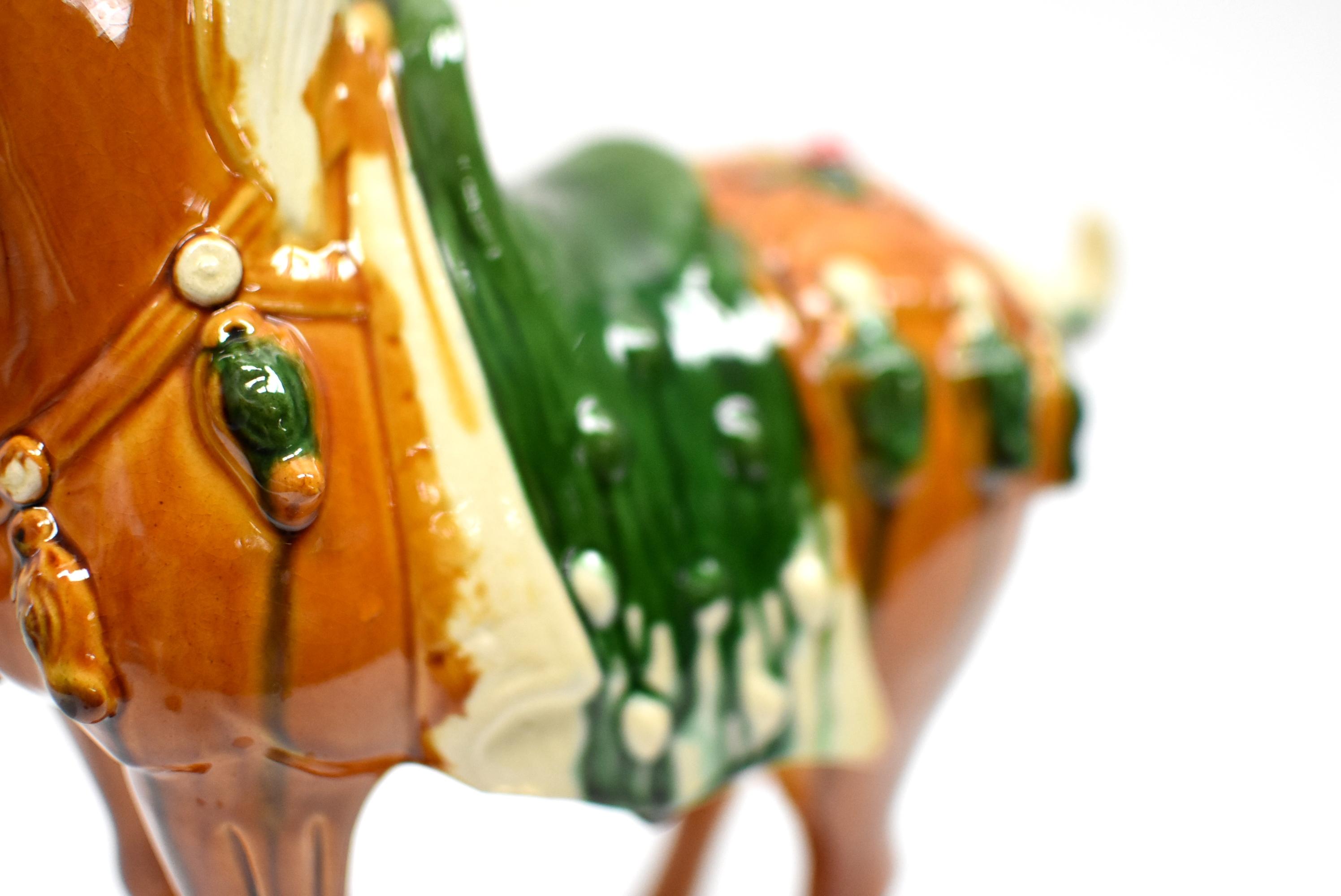 Caramel Chinese Pottery Horse with Ruby Rosette 4