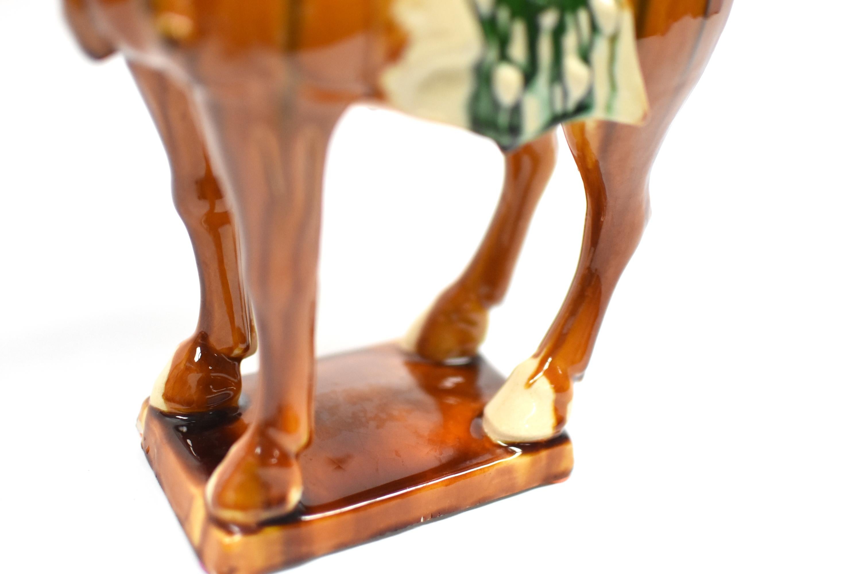 Caramel Chinese Pottery Horse with Ruby Rosette 5