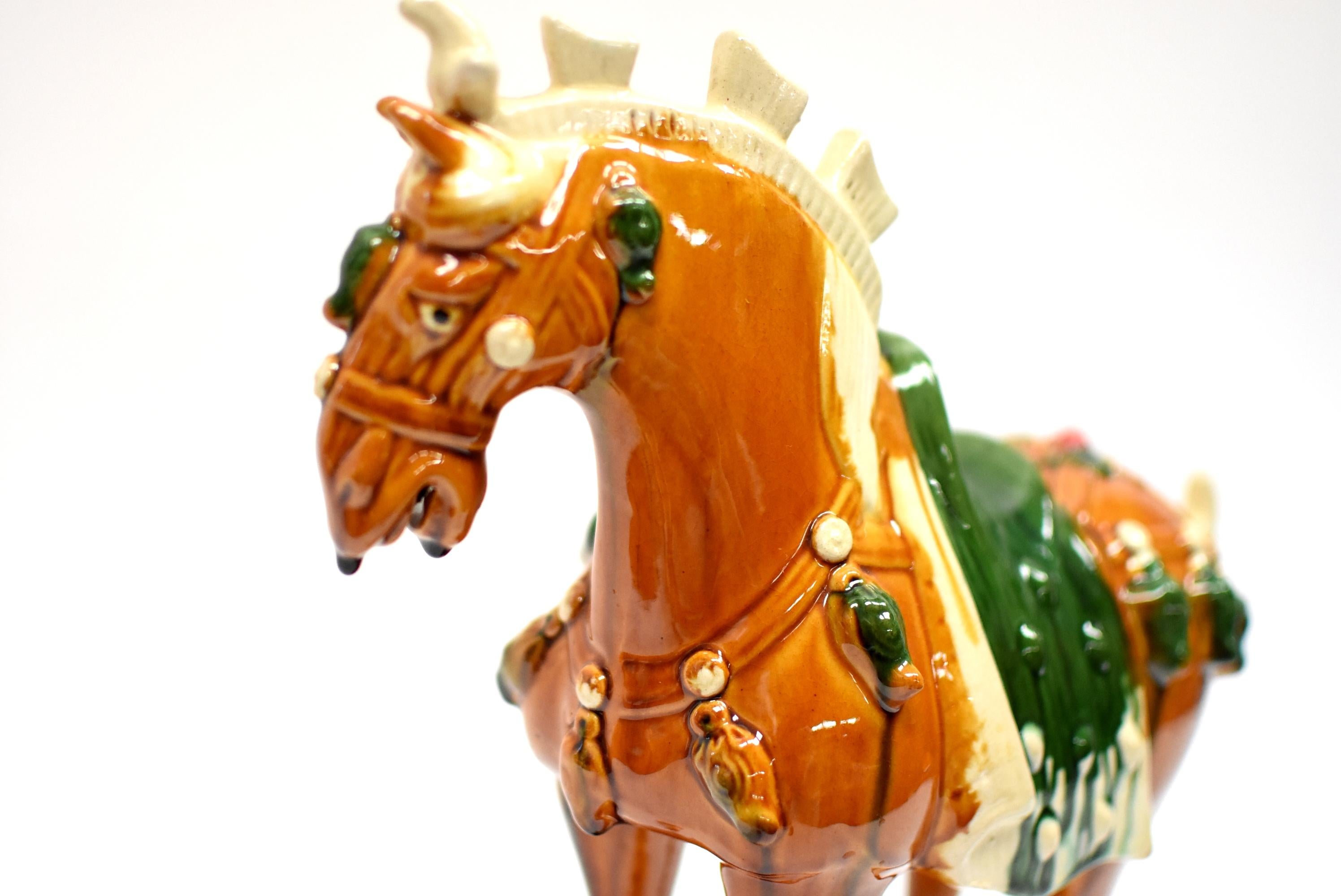 Caramel Chinese Pottery Horse with Ruby Rosette 6