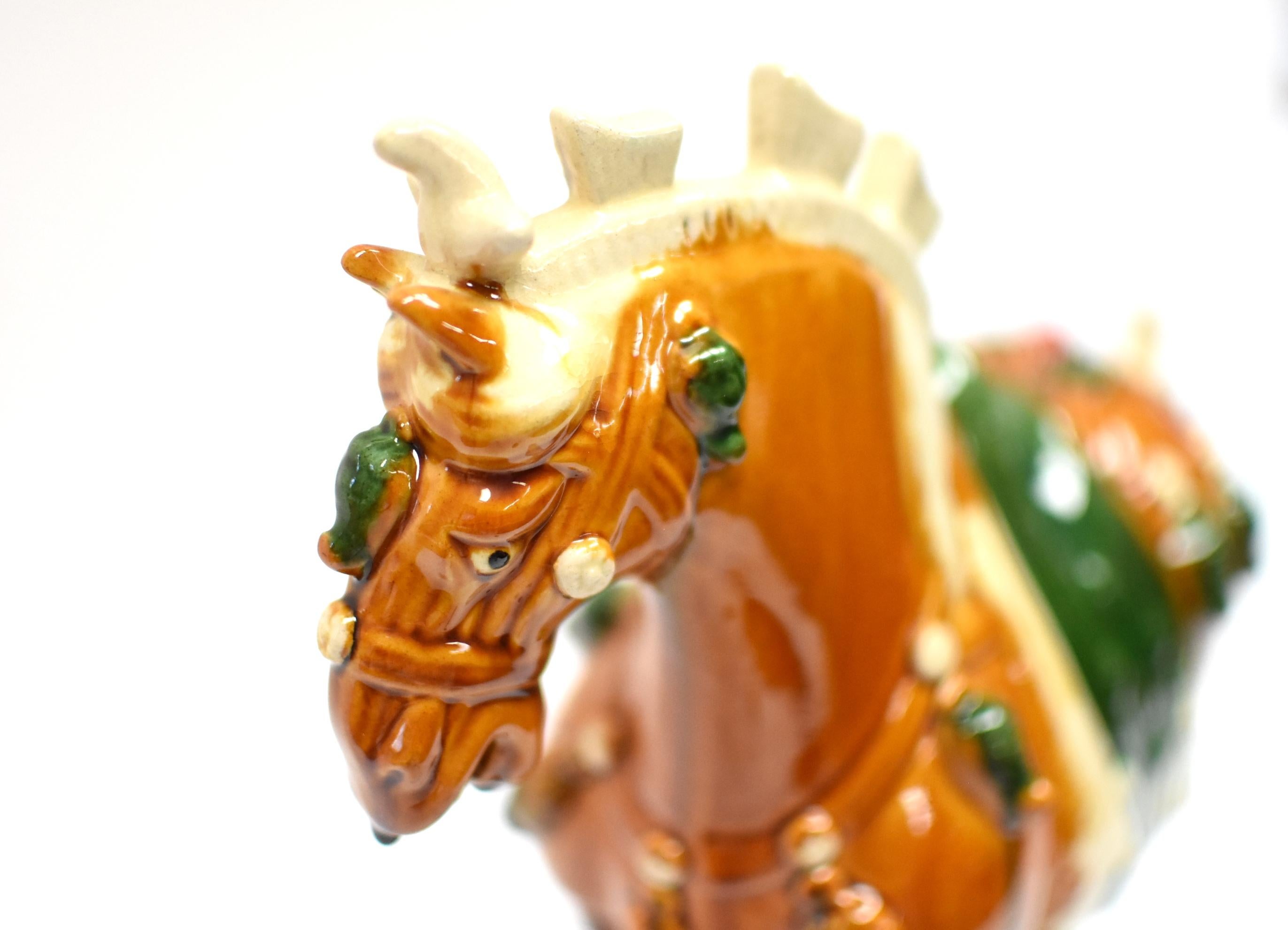 Caramel Chinese Pottery Horse with Ruby Rosette 7