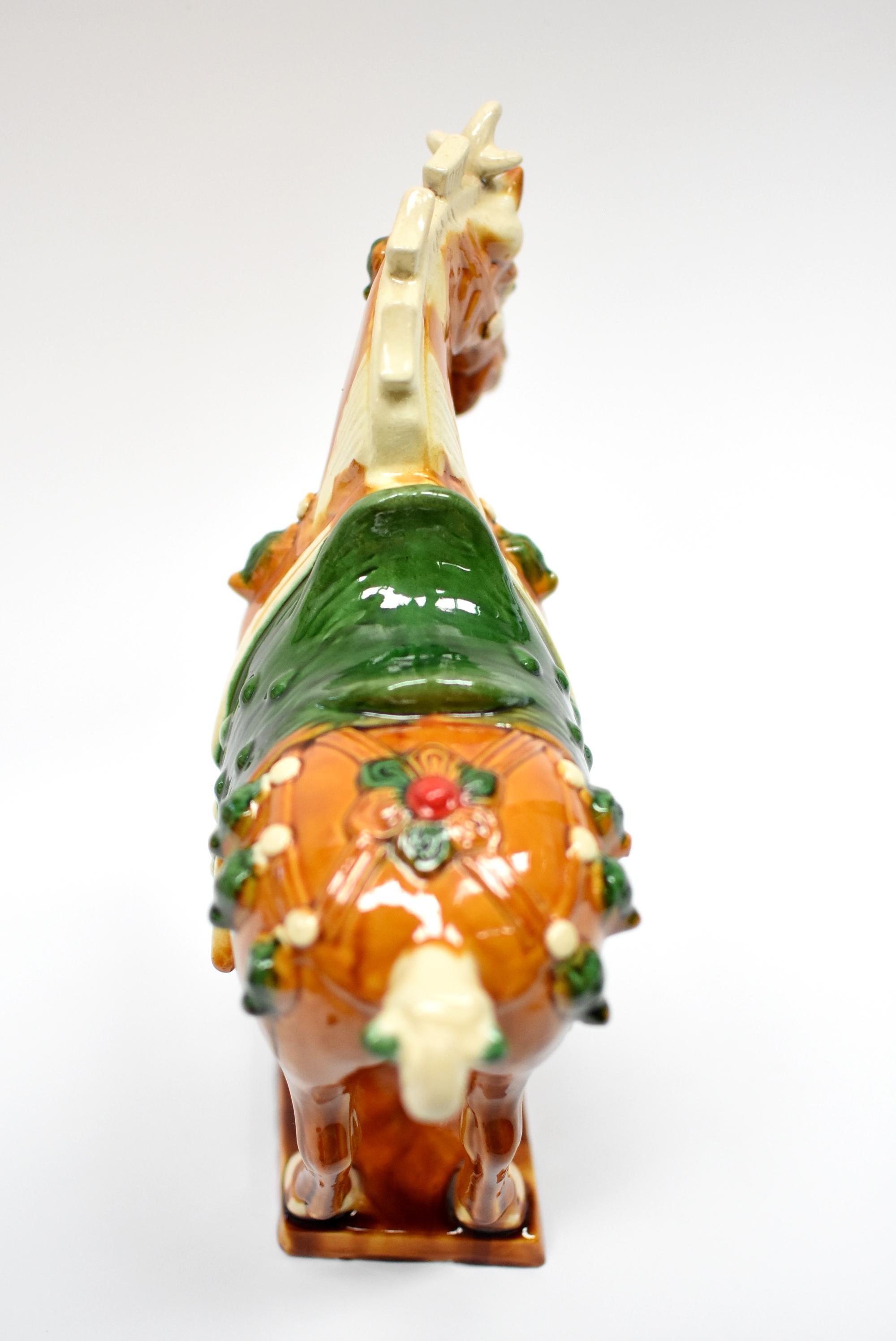 Caramel Chinese Pottery Horse with Ruby Rosette 8