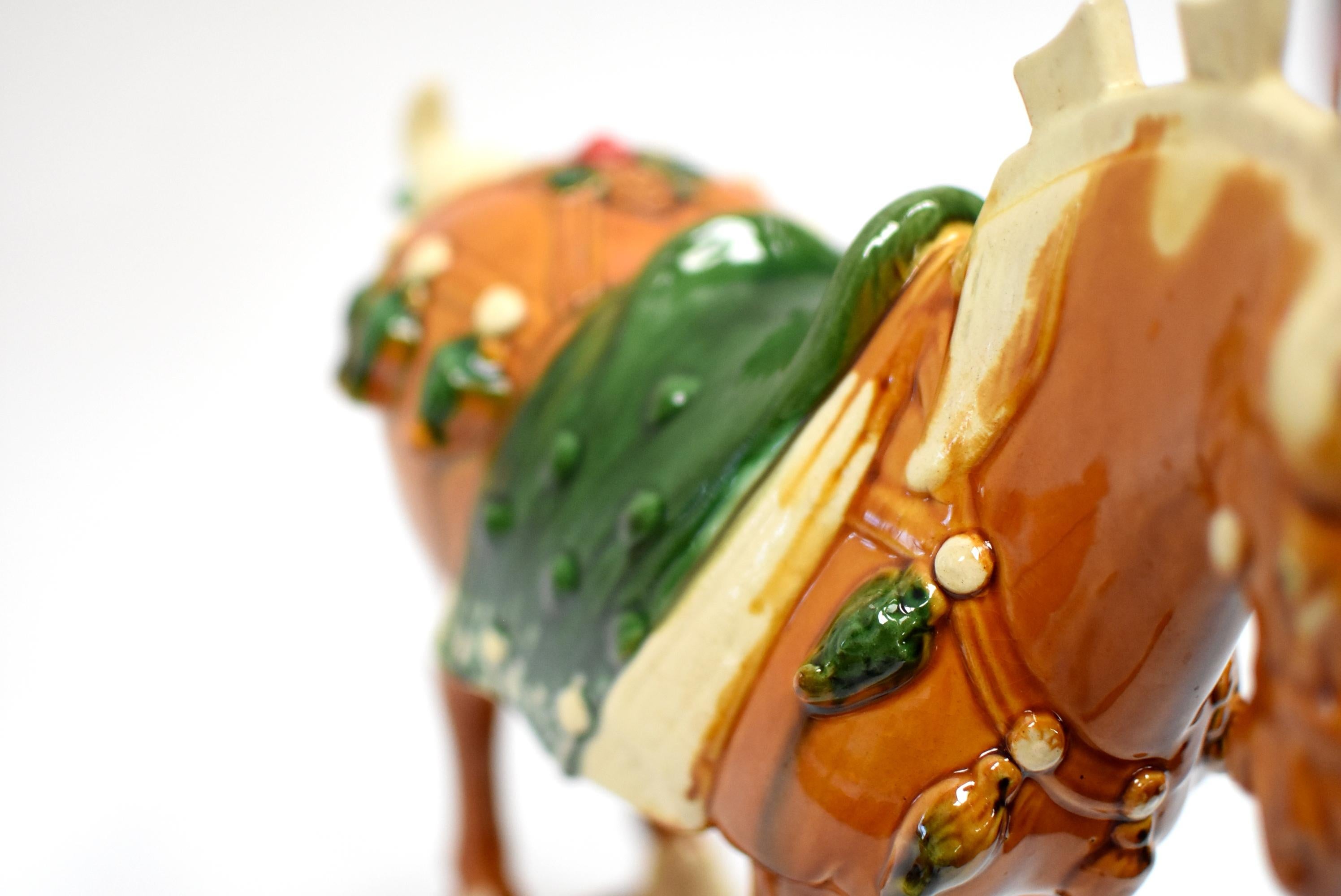 Caramel Chinese Pottery Horse with Ruby Rosette 9