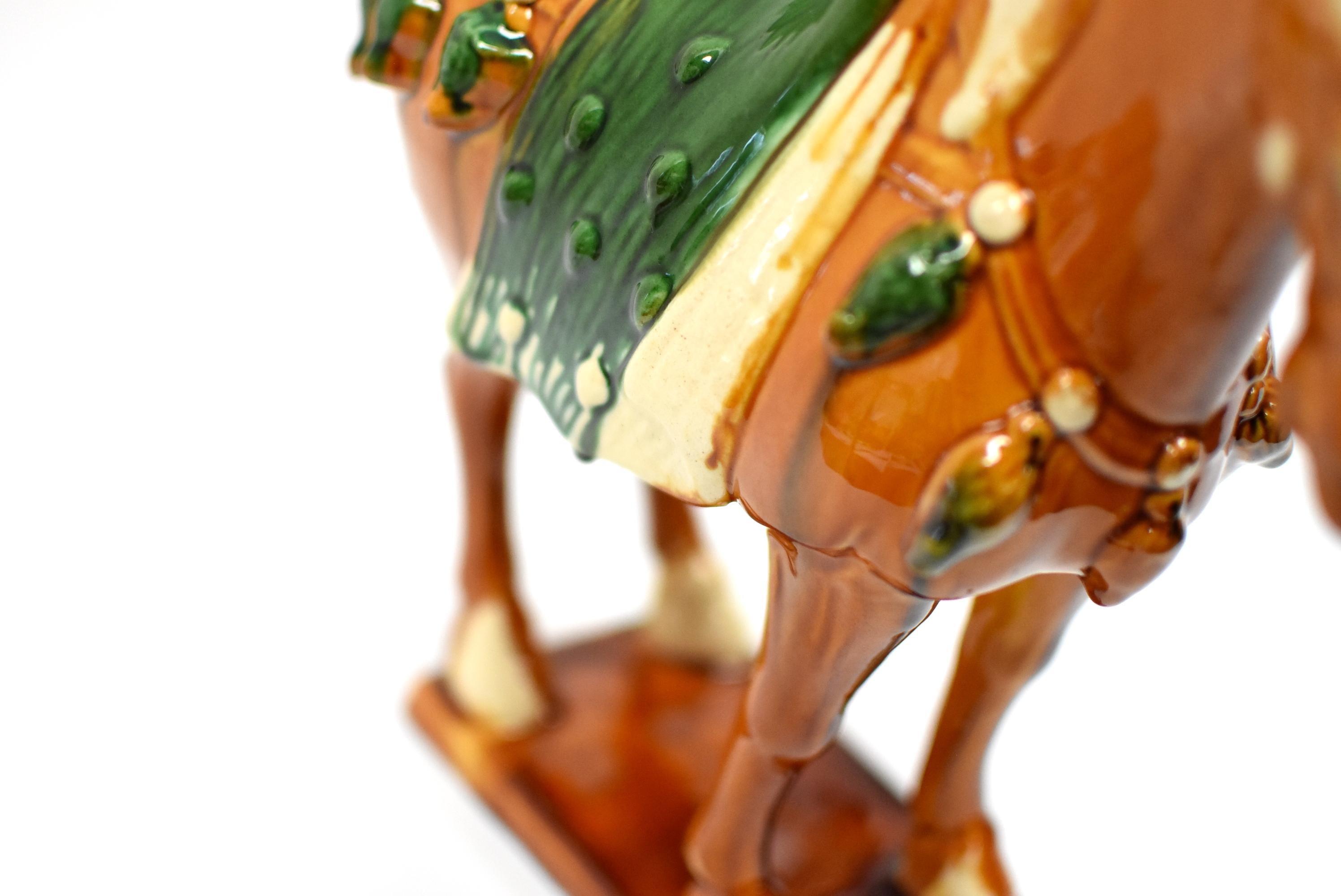 Caramel Chinese Pottery Horse with Ruby Rosette 10