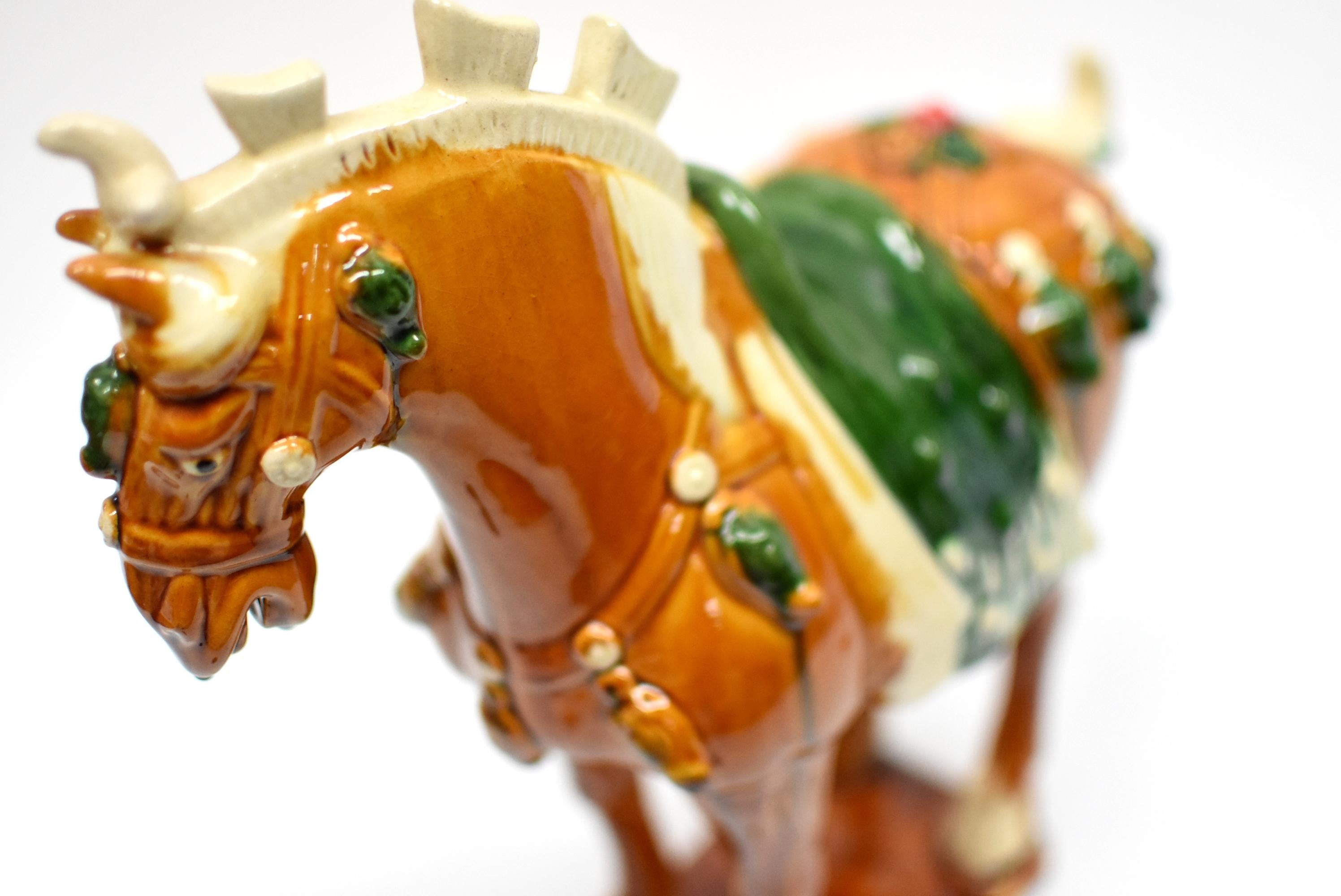 Caramel Chinese Pottery Horse with Ruby Rosette 11