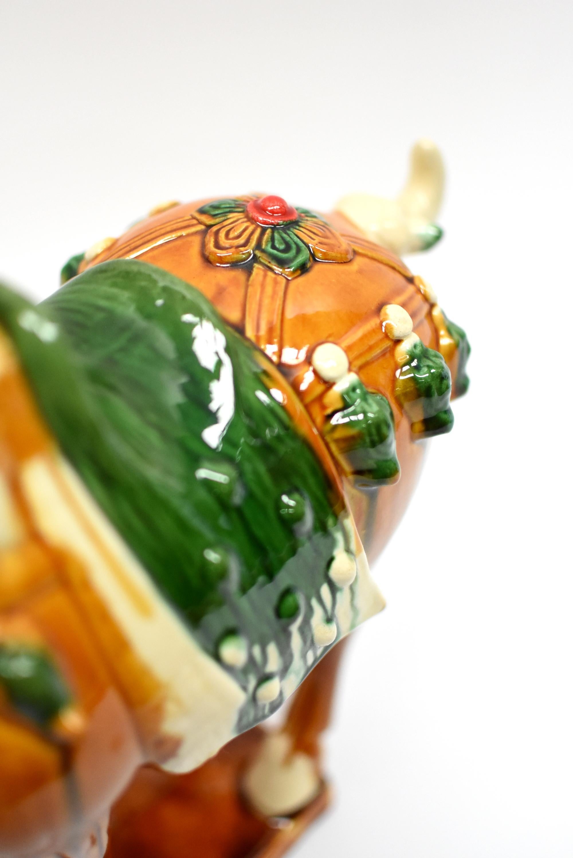 Caramel Chinese Pottery Horse with Ruby Rosette 12