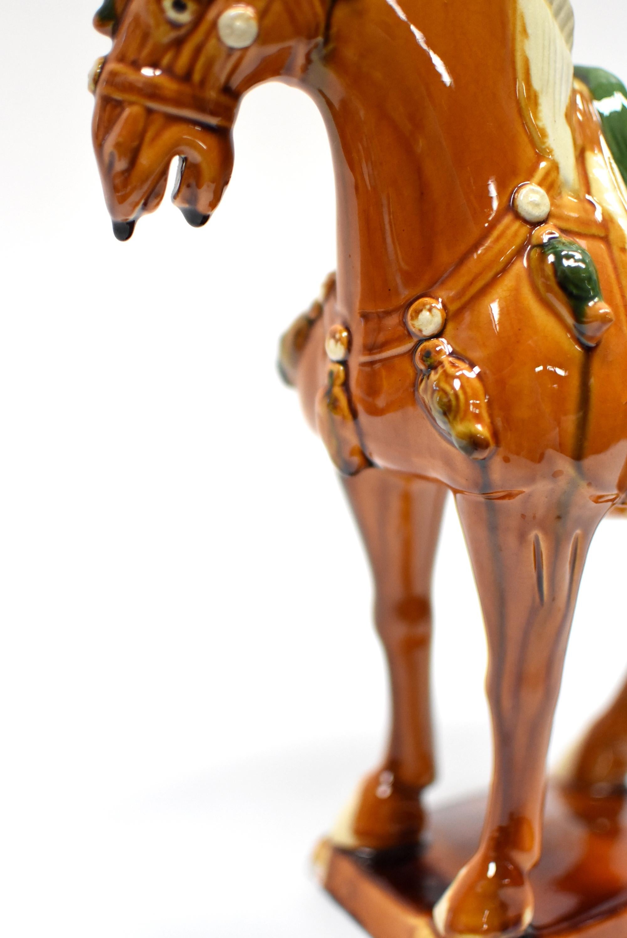 Caramel Chinese Pottery Horse with Ruby Rosette 1