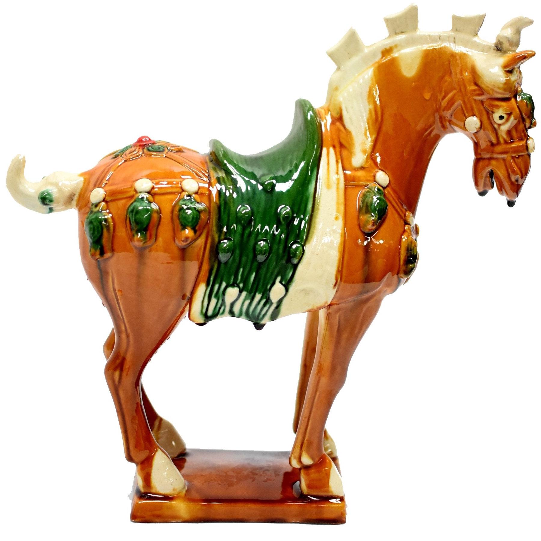 Caramel Chinese Pottery Horse with Ruby Rosette
