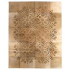 Caramel Floral Motif Laser Burn Zirah Cowhide Area Floor Rug X-Large