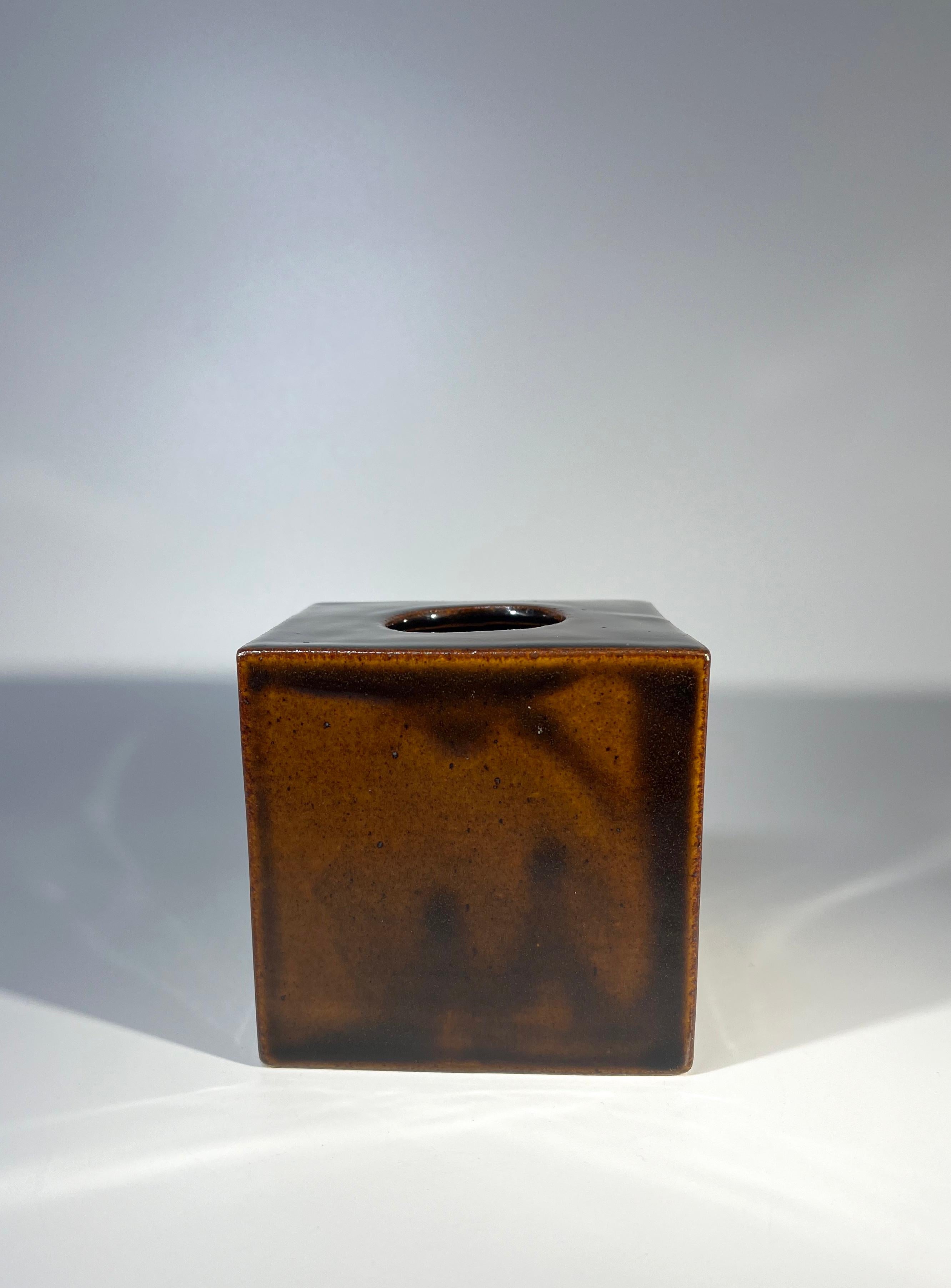 Rich caramel glazed cube vase by Christine Konschak for Knabstrup, Denmark
Simplistic and effective Danish design
Circa 1960-65
Signed CK Knabstrup and original paper label to base
Height 3.5 inch, Width 3.5 inch, Depth 3.5 inch
Excellent condition