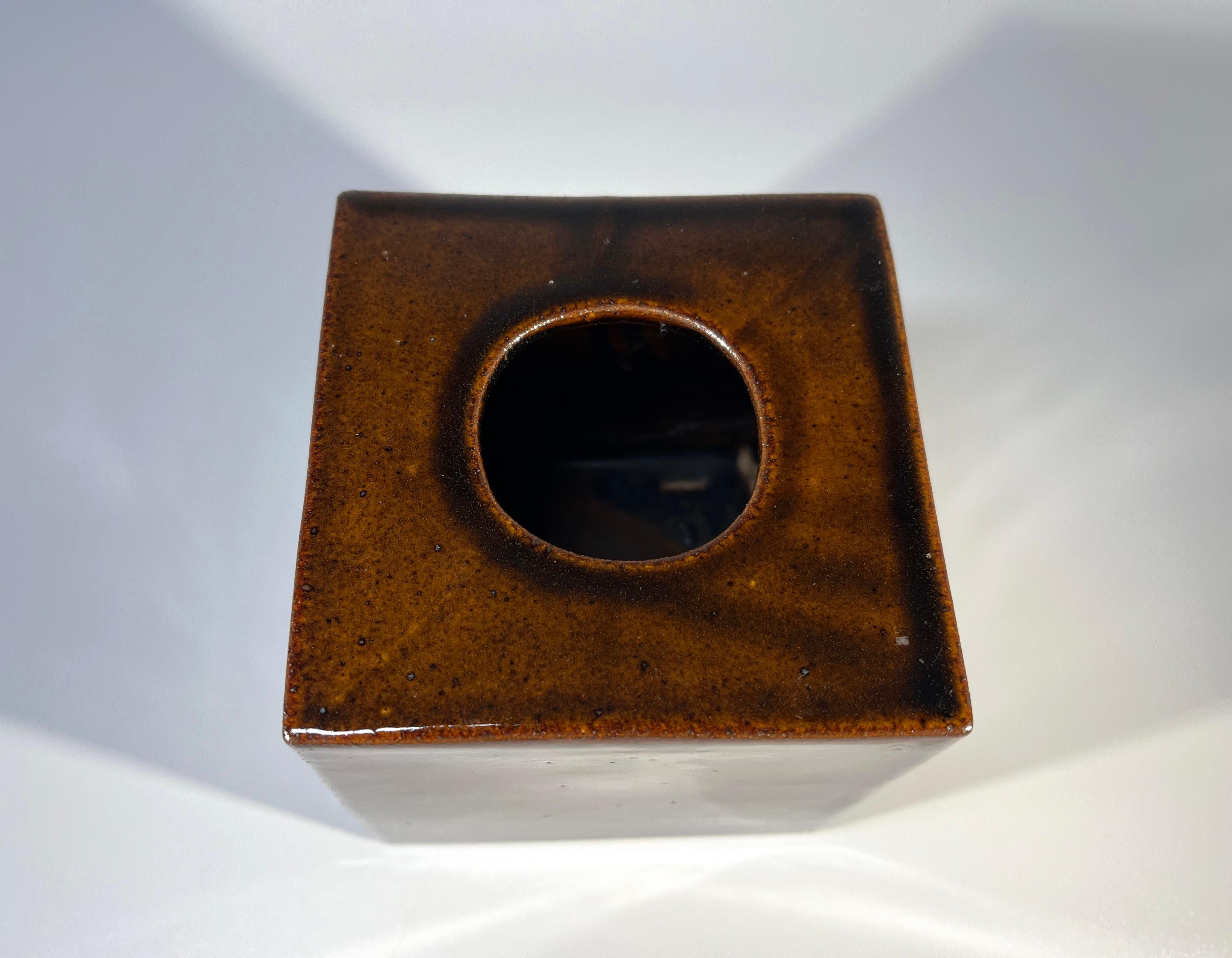 Caramel Glazed Cube Vase By Christine Konschak For Knabstrup, Denmark, c1960 For Sale 1