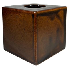 Vintage Caramel Glazed Cube Vase By Christine Konschak For Knabstrup, Denmark, c1960