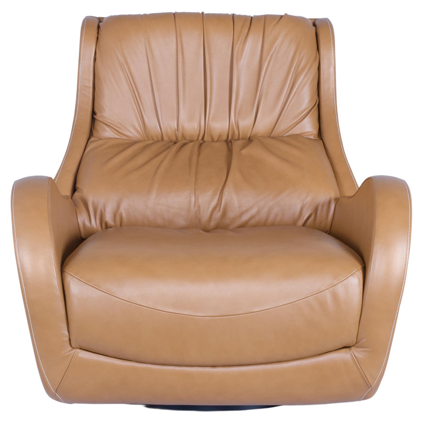 Light Caramel Leather and Blackened Steel Armchair For Sale at 1stDibs