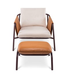 Fauteuil Lexus avec repose-pieds en métal, cuir, tissu rembourré 651086