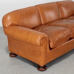 Caramel Leather English Club Sofa in the Manner of Ralph Lauren, 84 Inches
