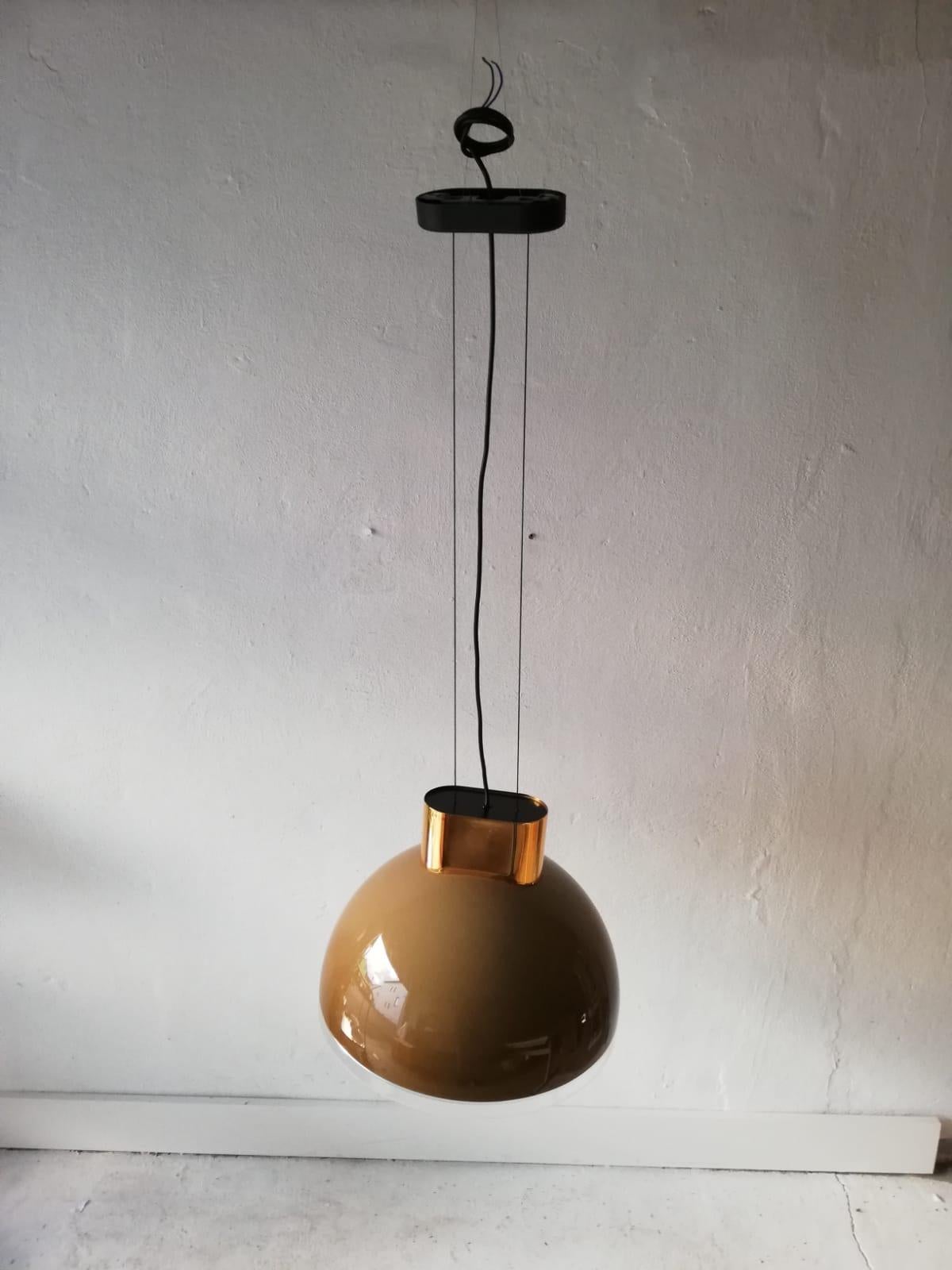 Caramel Round Glass Pendant Lamp by Staff, 1980s Germany In Good Condition For Sale In Hagenbach, DE