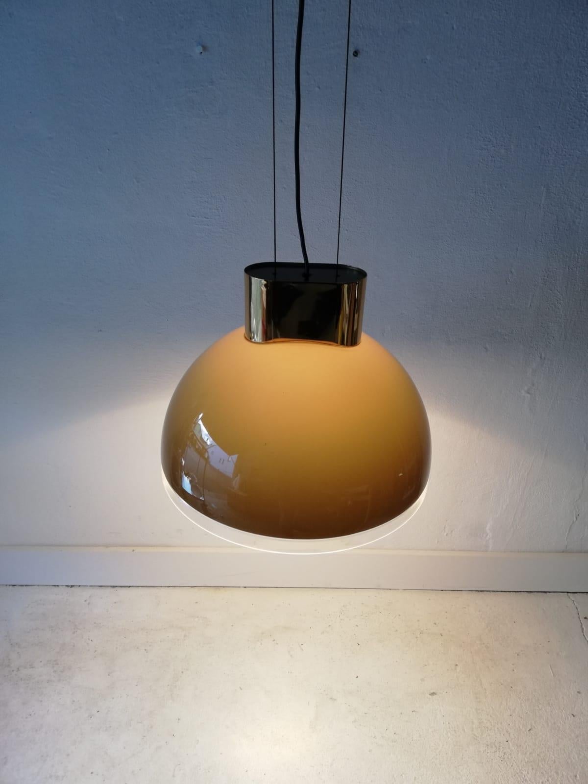 Late 20th Century Caramel Round Glass Pendant Lamp by Staff, 1980s Germany For Sale