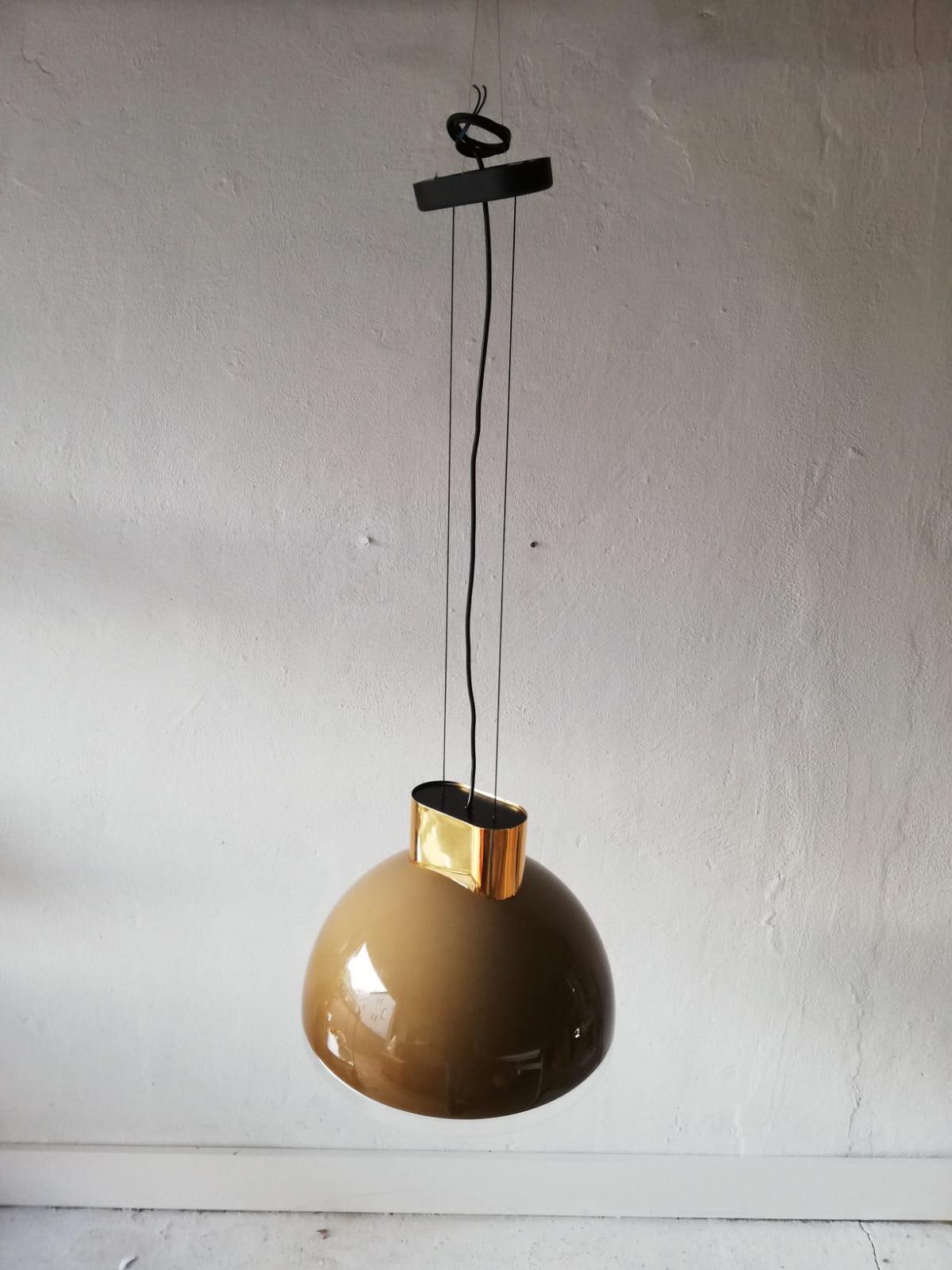 Metal Caramel Round Glass Pendant Lamp by Staff, 1980s Germany For Sale