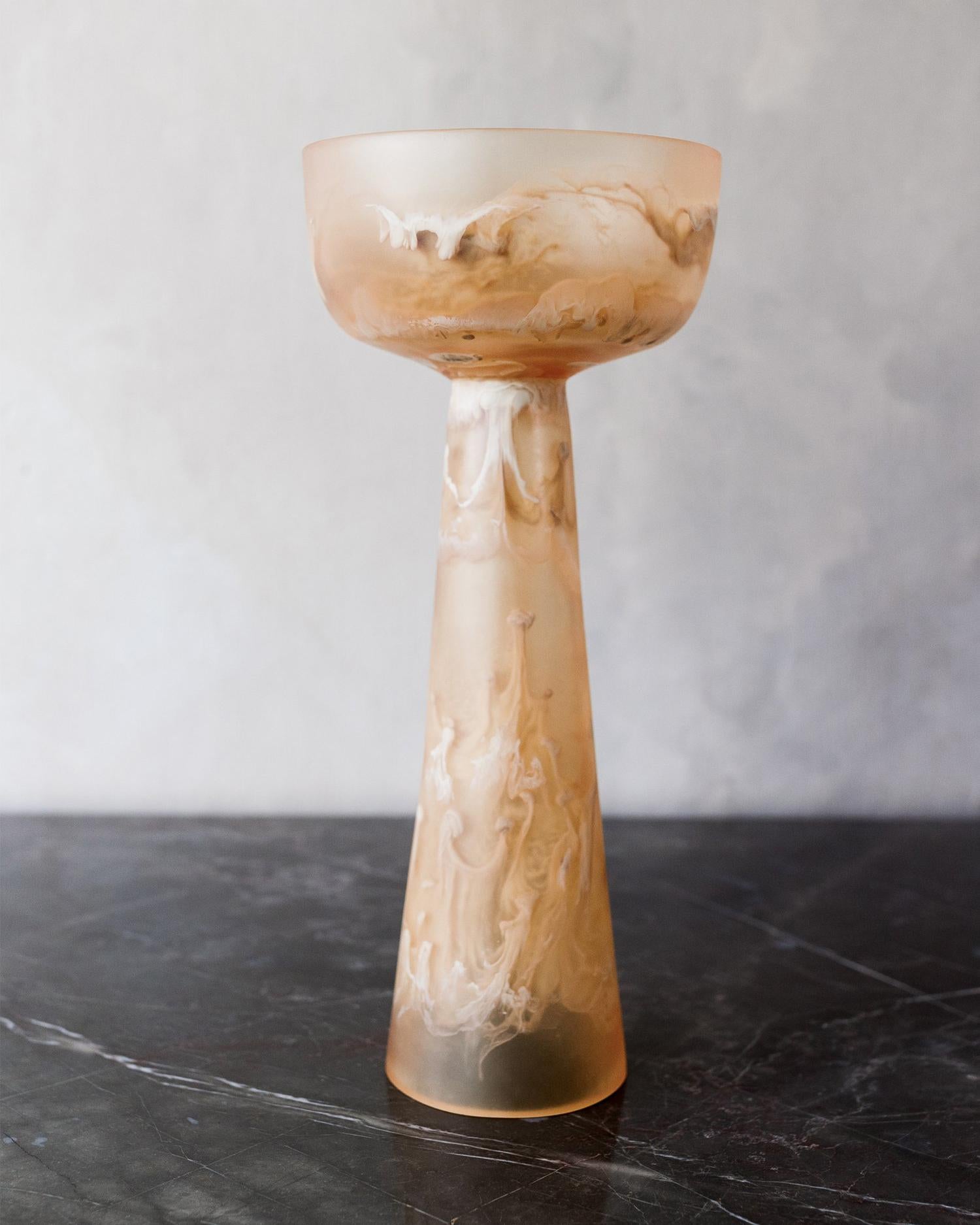 Art Deco Caramel Tan, White, and Clear High Resin Pedestal Bowl by Monica Calderon