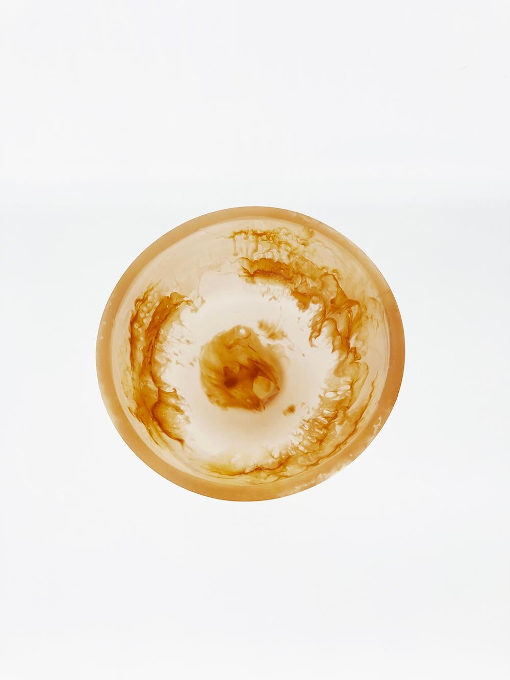 Hand-Crafted Caramel Tan, White, and Clear High Resin Pedestal Bowl by Monica Calderon