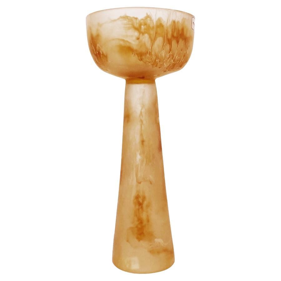 Caramel Tan, White, and Clear High Resin Pedestal Bowl by Monica Calderon