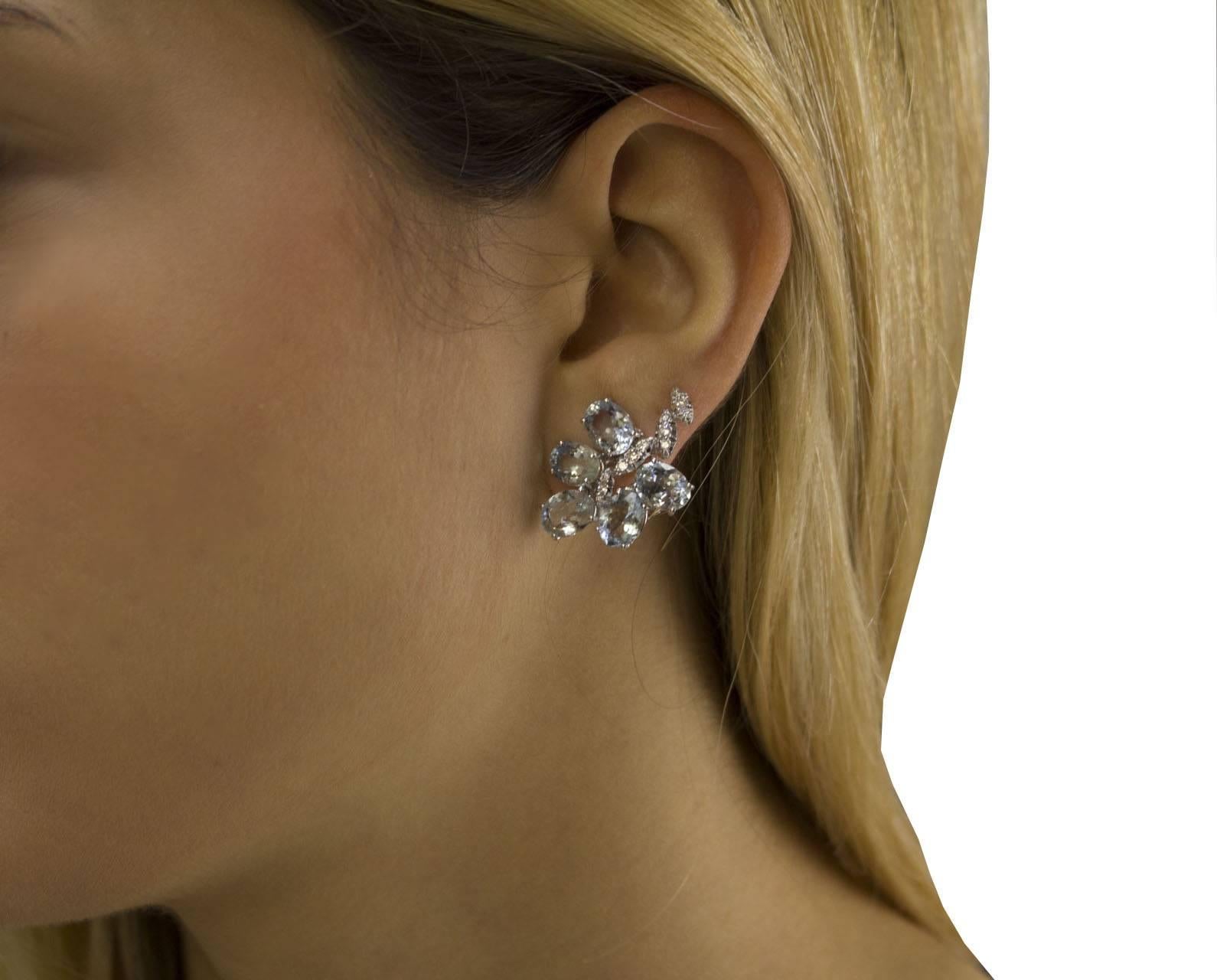 Aquamarine Diamonds  White Gold Earrings 7