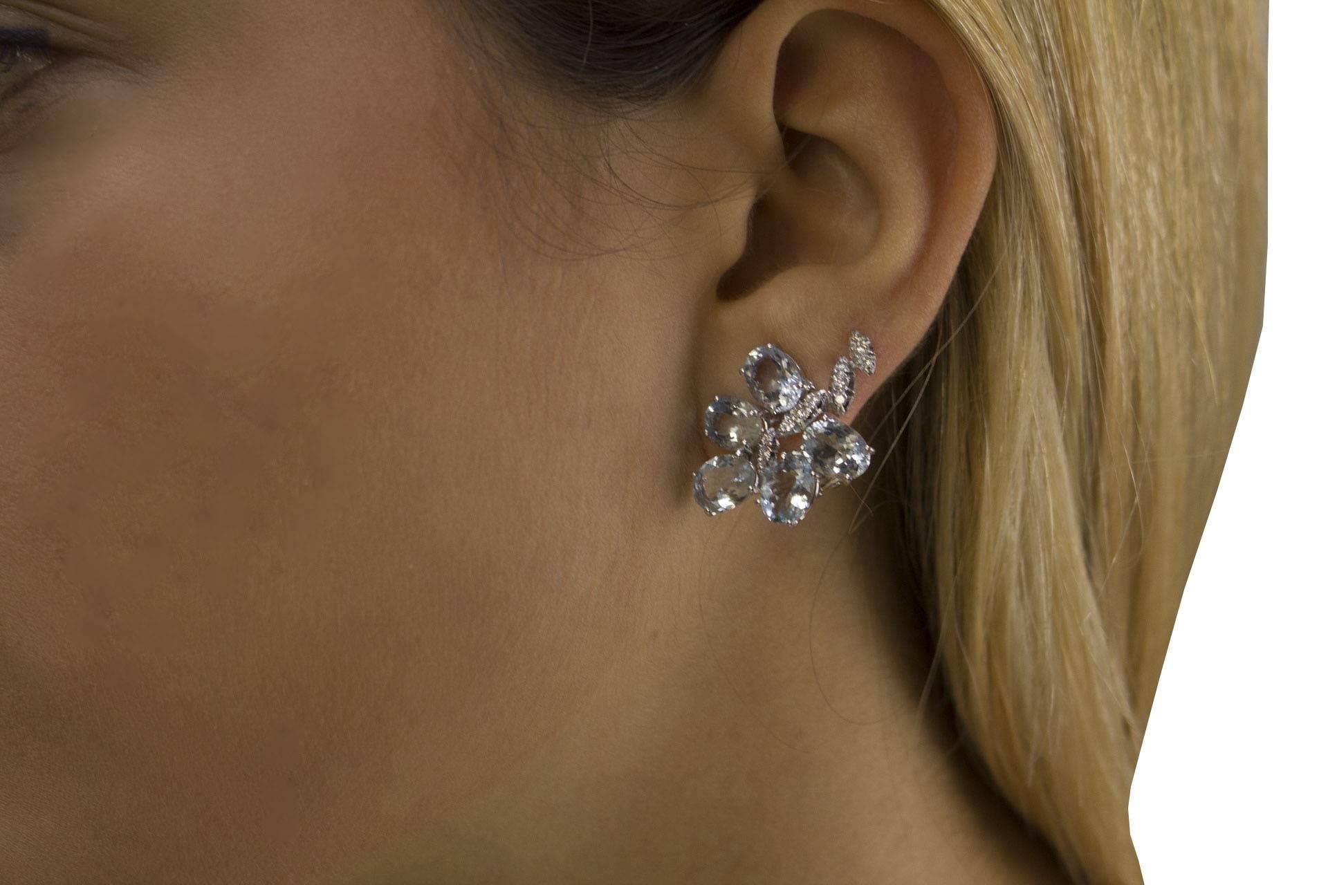 Aquamarine Diamonds  White Gold Earrings 8