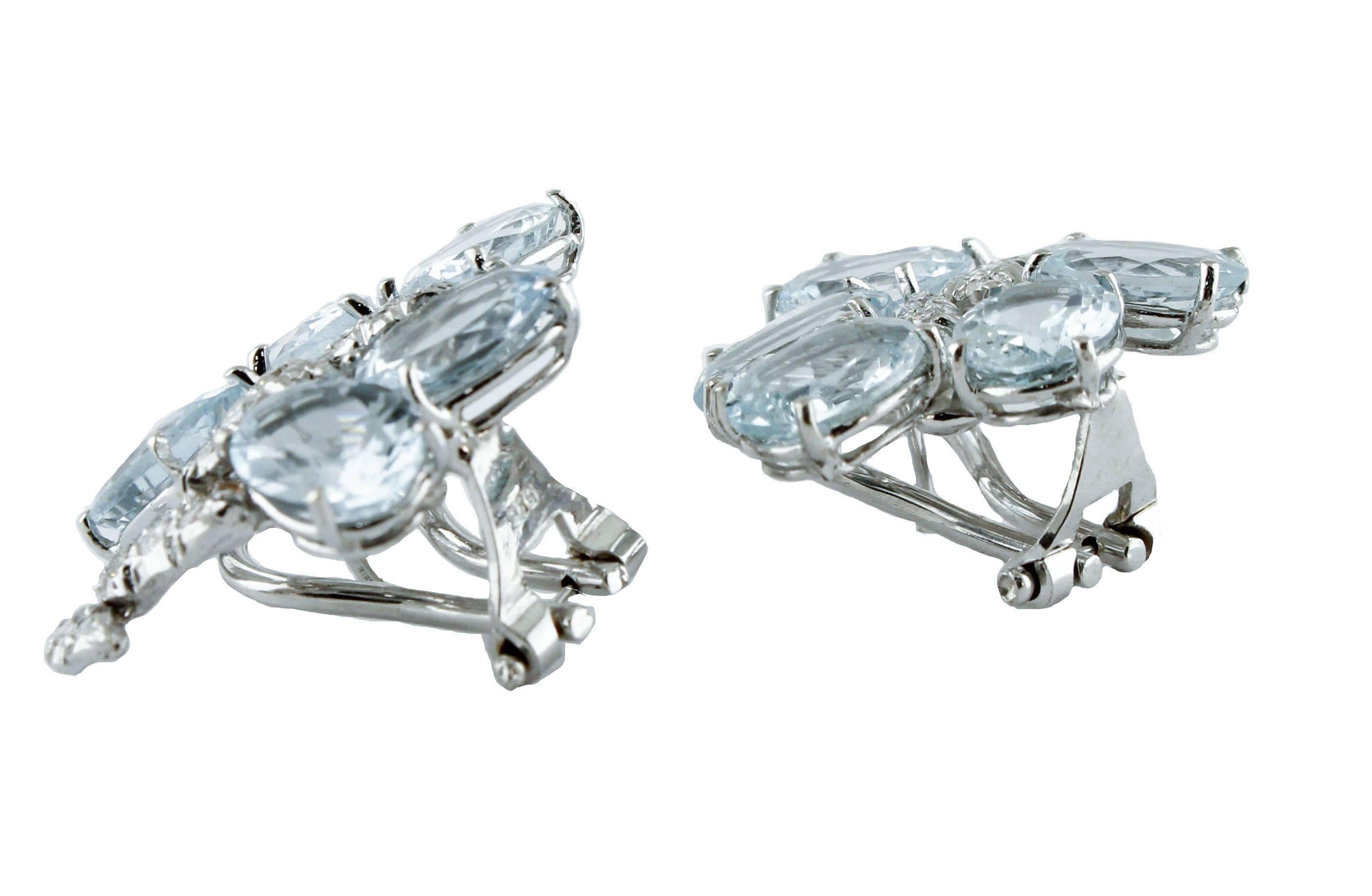 Retro Aquamarine Diamonds  White Gold Earrings