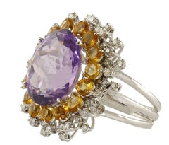 Amethyst Topaz and Diamonds White Gold Sun Ring