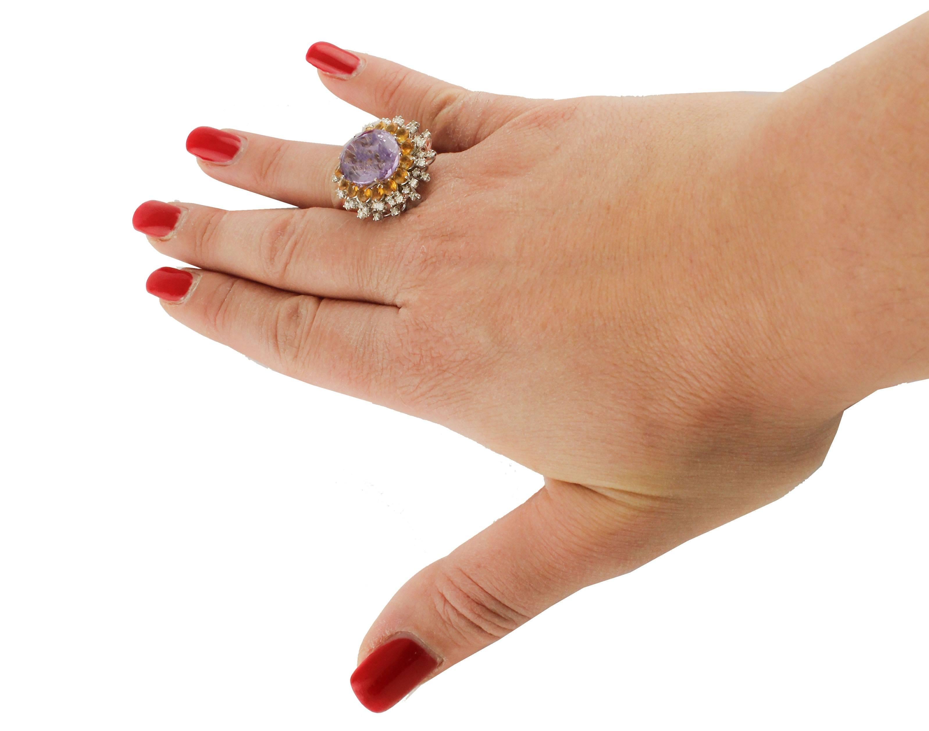 Amethyst Topaz and Diamonds White Gold Sun Ring For Sale 1