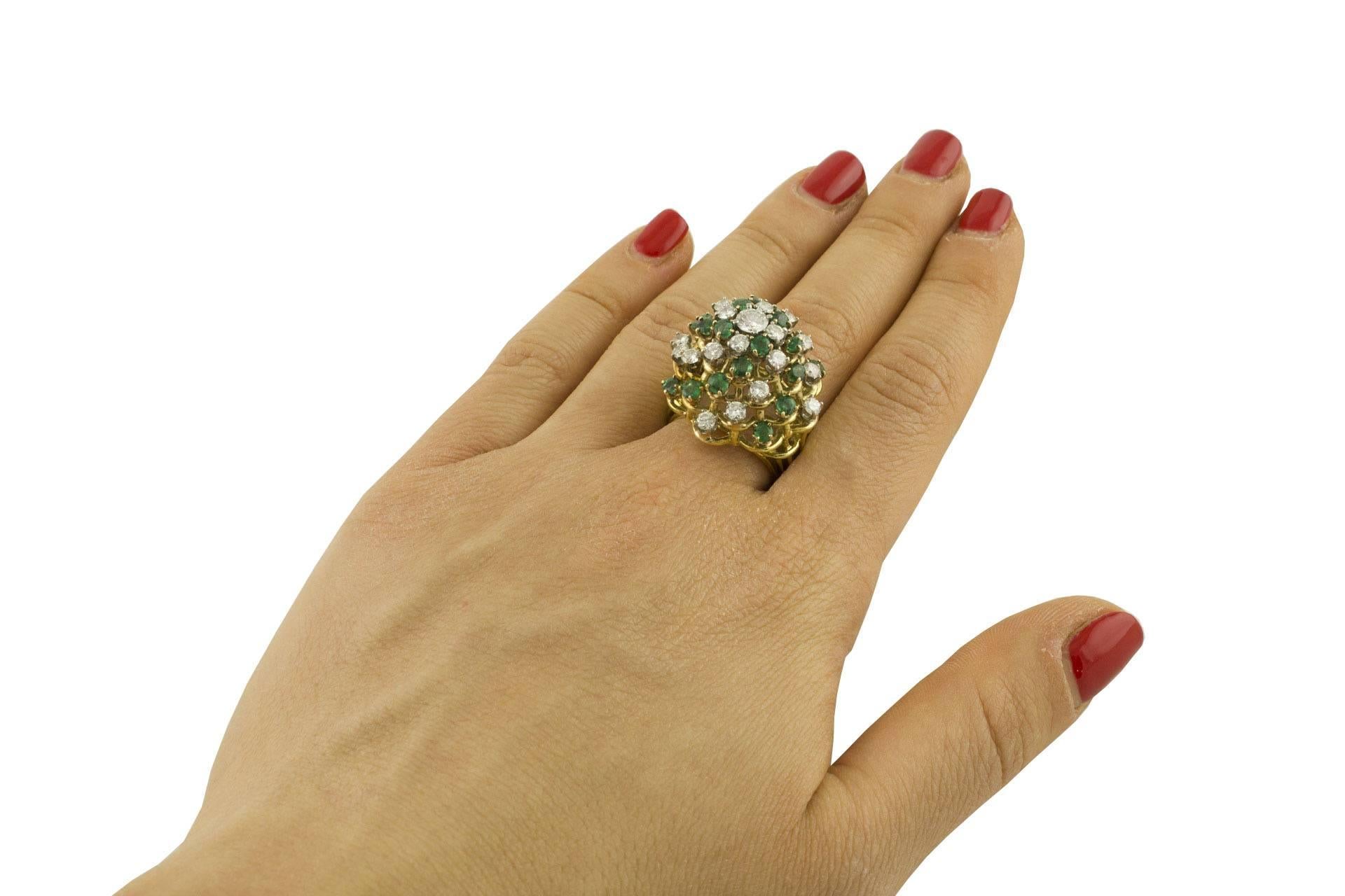 Emeralds White Diamonds Gold Cluster Ring 4