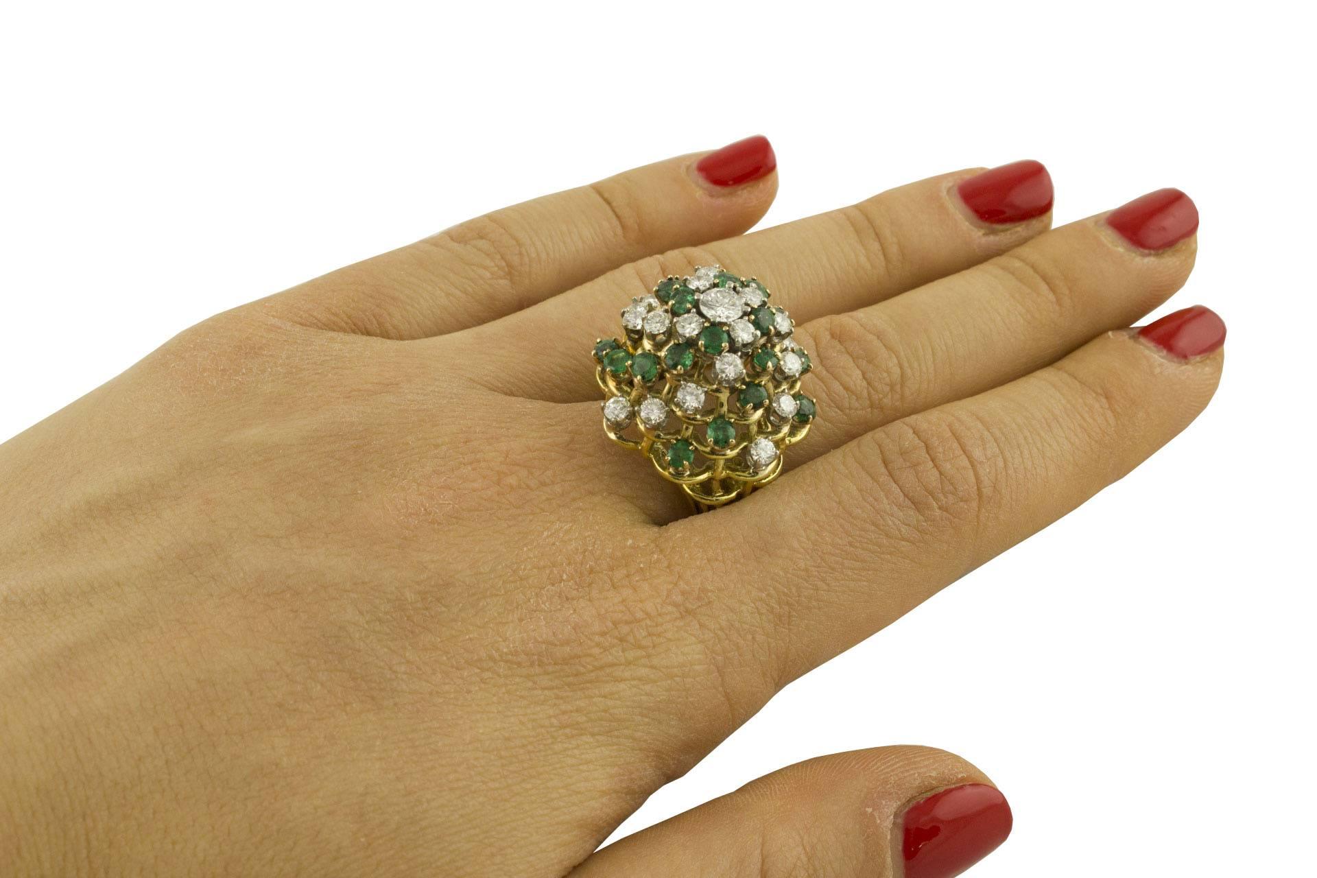 Emeralds White Diamonds Gold Cluster Ring 5