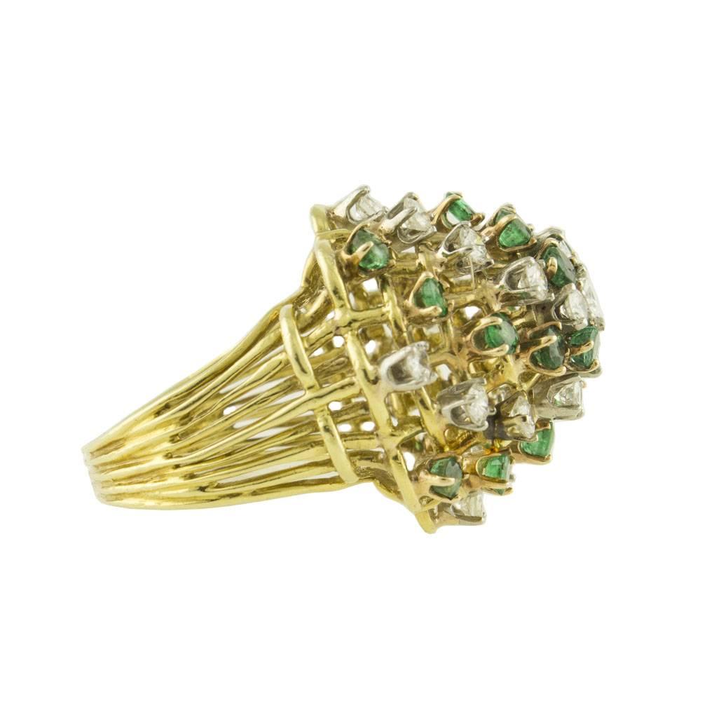 Mixed Cut Emeralds White Diamonds Gold Cluster Ring