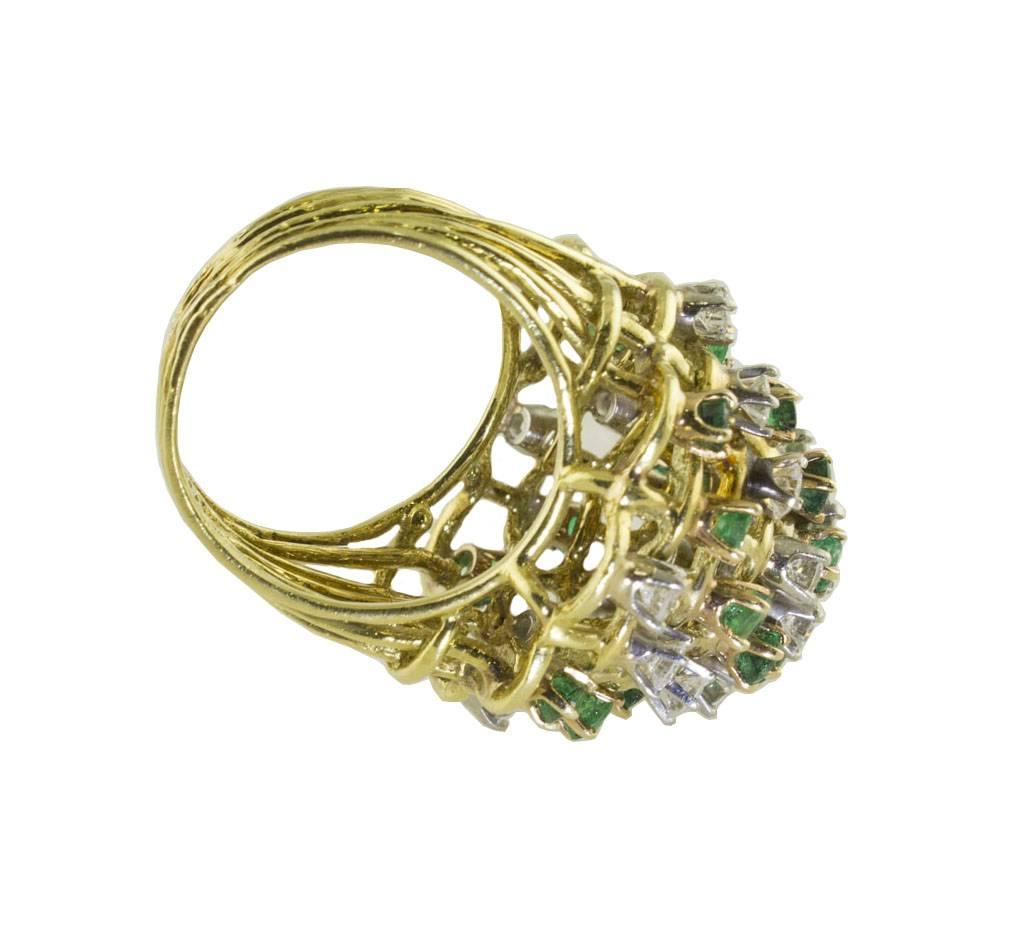 Women's Emeralds White Diamonds Gold Cluster Ring