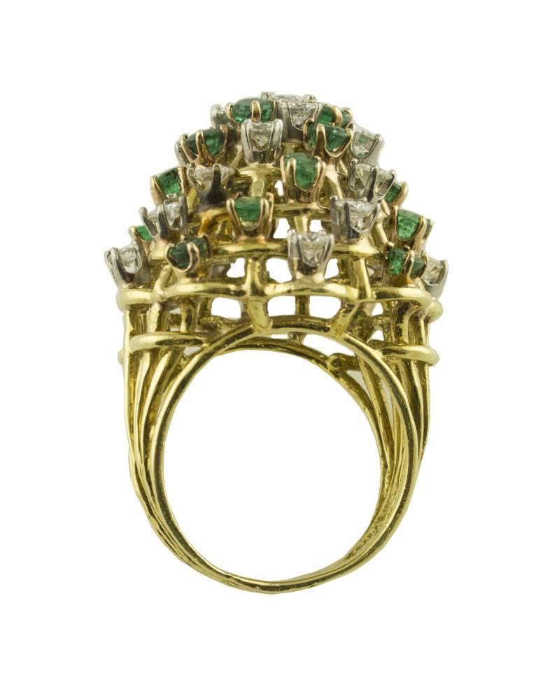 Emeralds White Diamonds Gold Cluster Ring 2