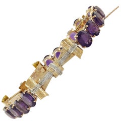 Carat 31.76 Amethyst, Diamonds, Rose and White  Gold Retrò Bracelet.