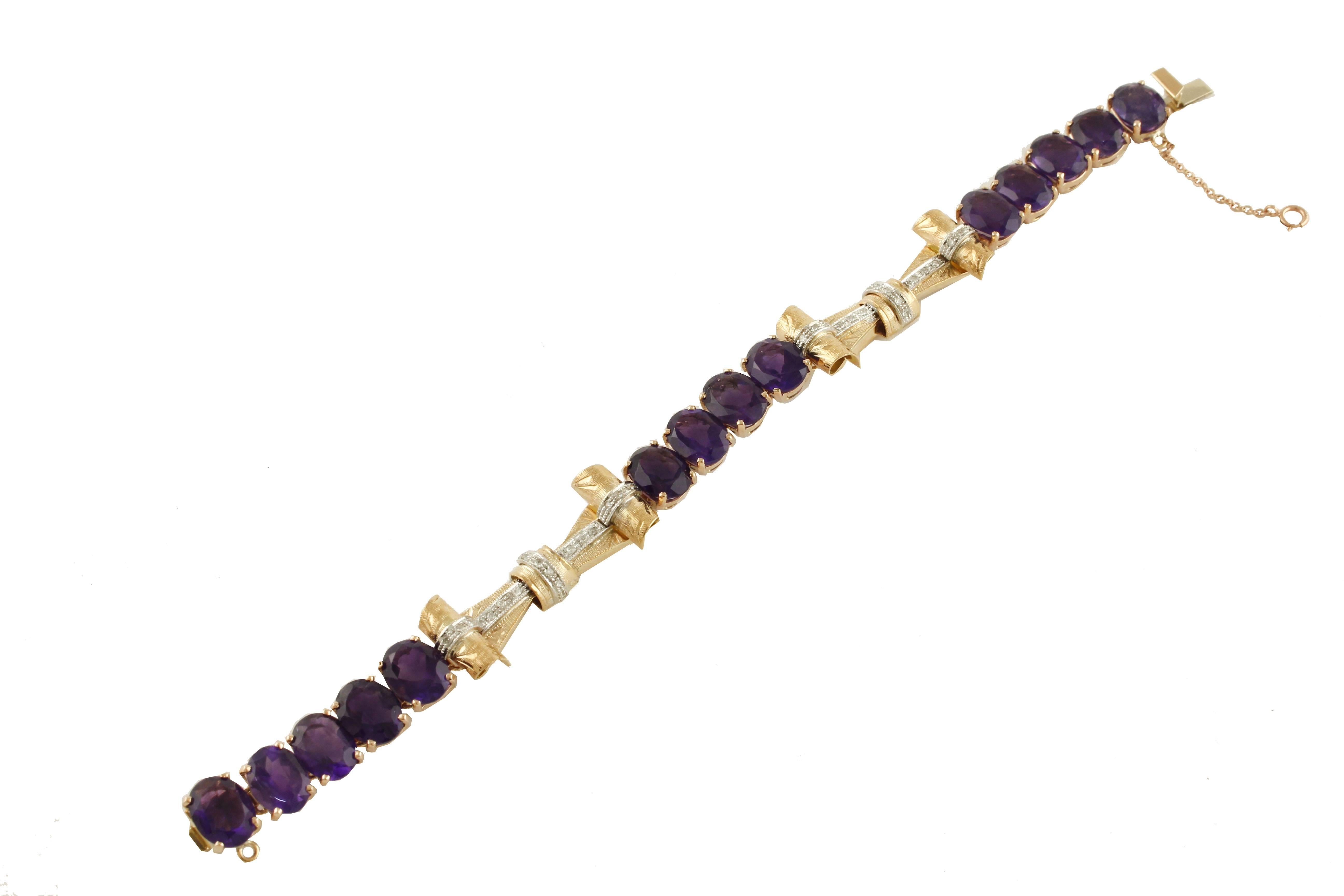 Carat 31.76 Amethyst, Diamonds, Rose and White  Gold Retrò Bracelet. In Good Condition For Sale In Marcianise, Marcianise (CE)