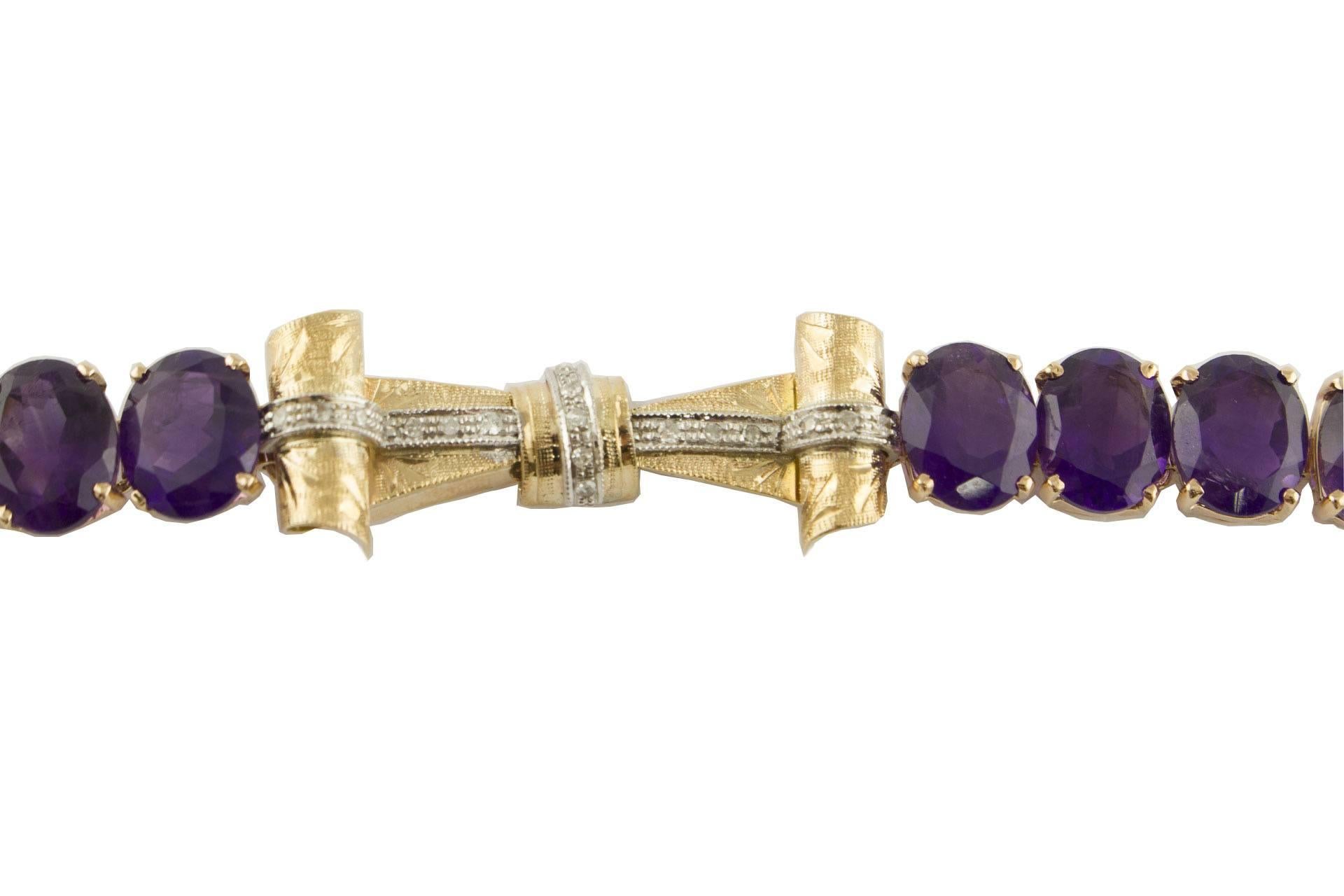 Women's Carat 31.76 Amethyst, Diamonds, Rose and White  Gold Retrò Bracelet. For Sale