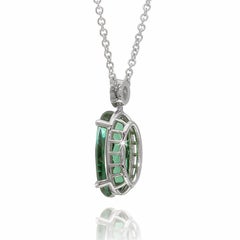 Natural Blue-Green Tourmaline Gemstone 3.24 cts in 14KWG Pendant with Diamonds