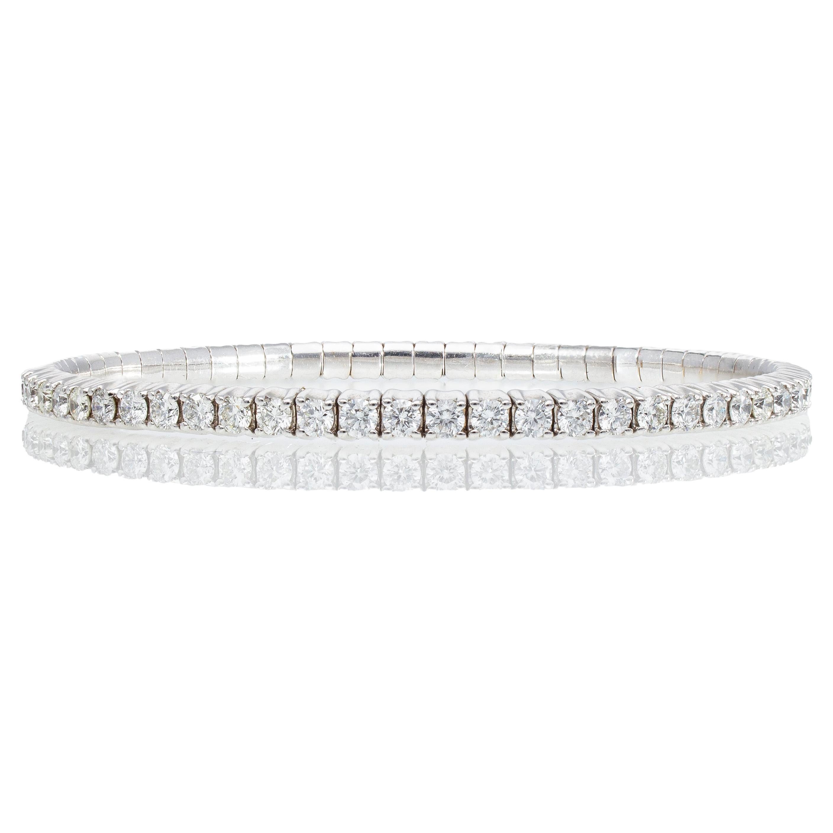 Bracelet tennis en diamants élastiques de 4.08 carats. Or blanc 18 Kt. Fabriquées en Italie.
