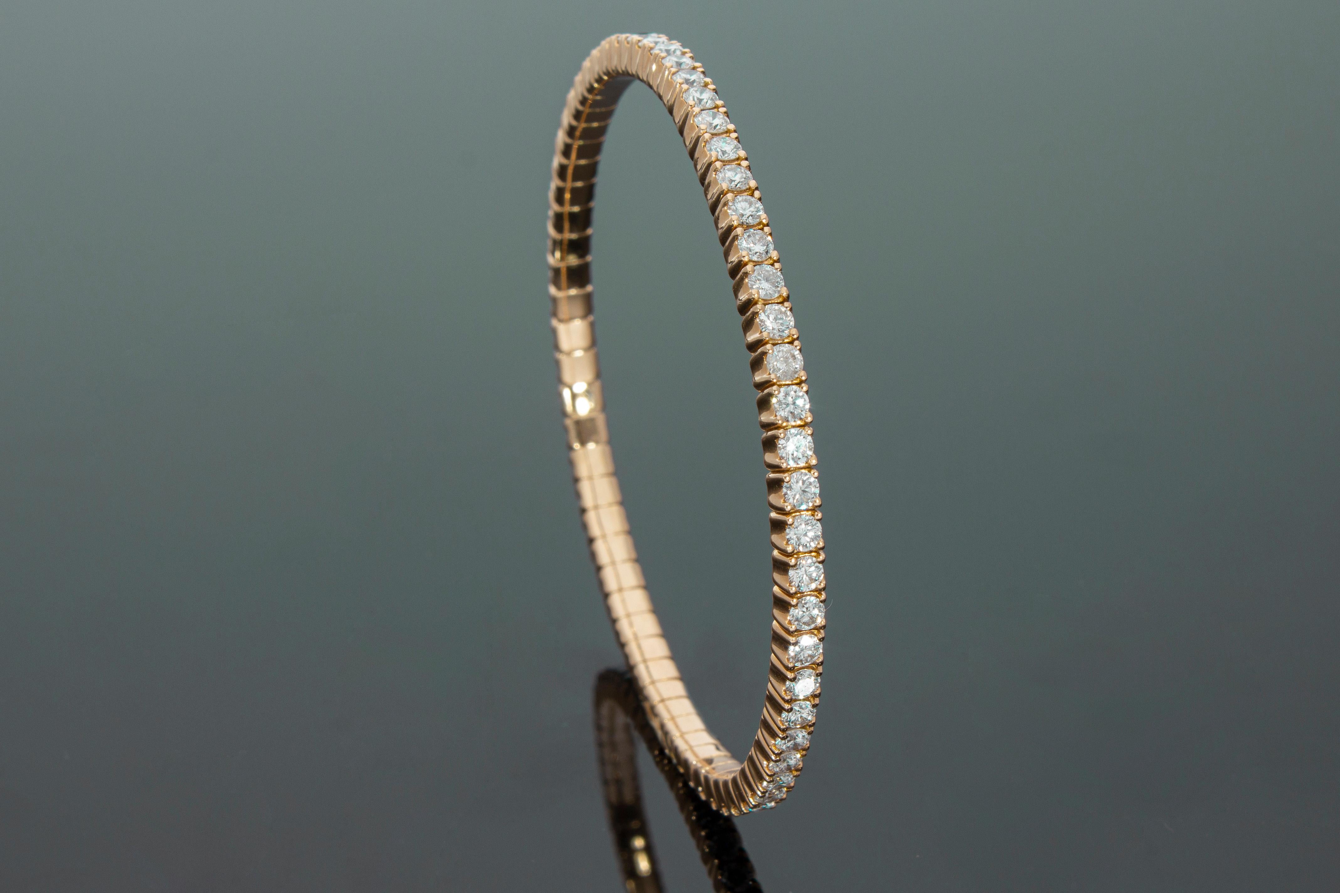 Carat 4.11 Elastic Diamond Tennis Bracelet. Rose Gold 18 Kt. Made in Italy. For Sale 1