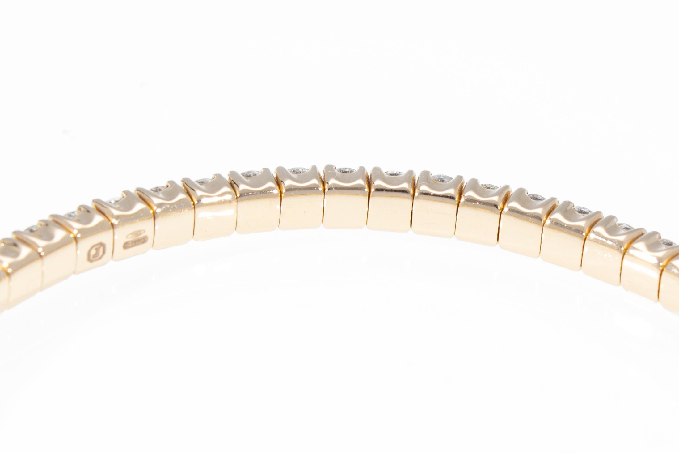 Brilliant Cut Carat 4.11 Elastic Diamond Tennis Bracelet. Rose Gold 18 Kt. Made in Italy. For Sale